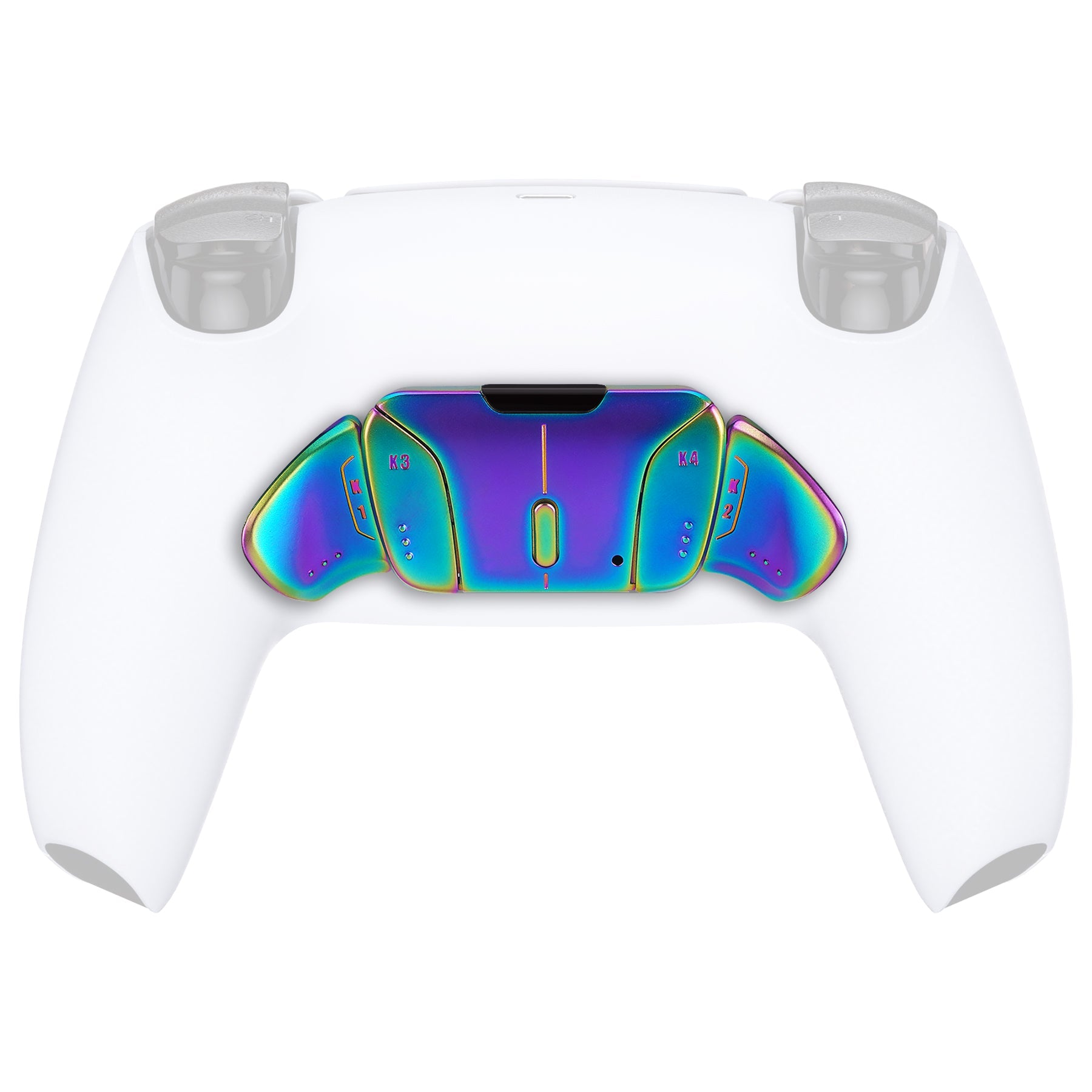 eXtremeRate Turn RISE & RISE4 to RISE4 RMB Kit – Real Metal Buttons (RMB) Version K1 K2 K3 K4 Back Buttons Housing & Remap PCB Board for eXtremeRate RISE & RISE4 Remap kit, Compatible with PS5 Controller - Metallic Rainbow Aura Blue & Purple eXtremeRate