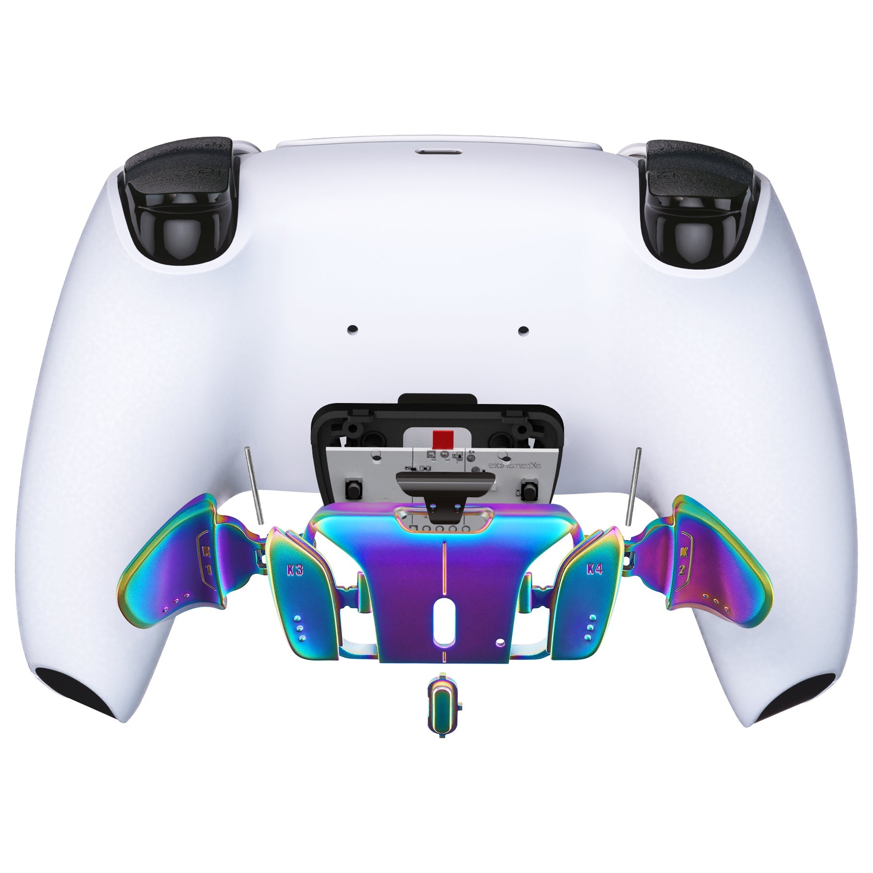 eXtremeRate Turn RISE & RISE4 to RISE4 RMB Kit – Real Metal Buttons (RMB) Version K1 K2 K3 K4 Back Buttons Housing & Remap PCB Board for eXtremeRate RISE & RISE4 Remap kit, Compatible with PS5 Controller - Metallic Rainbow Aura Blue & Purple eXtremeRate