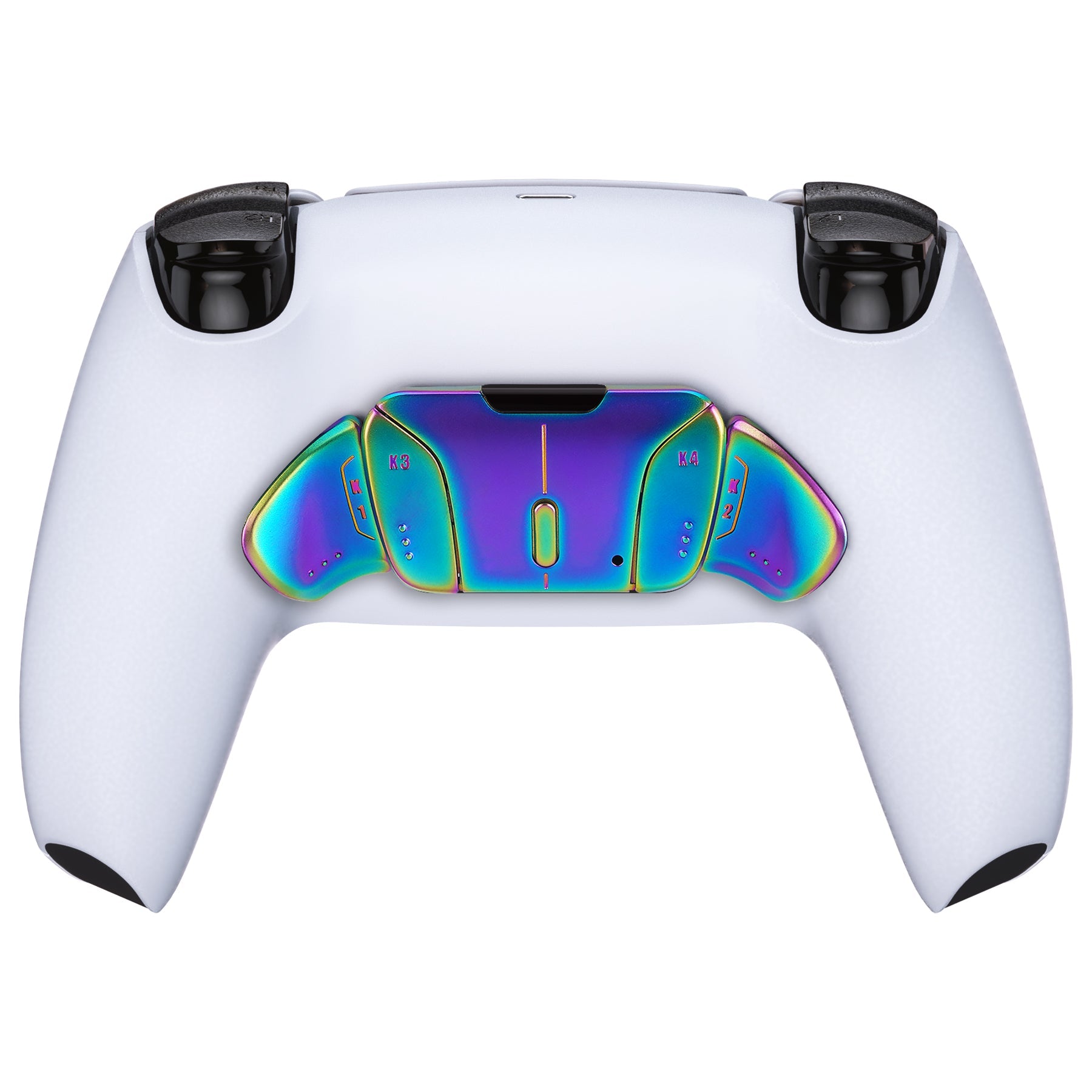 eXtremeRate Turn RISE & RISE4 to RISE4 RMB Kit – Real Metal Buttons (RMB) Version K1 K2 K3 K4 Back Buttons Housing & Remap PCB Board for eXtremeRate RISE & RISE4 Remap kit, Compatible with PS5 Controller - Metallic Rainbow Aura Blue & Purple eXtremeRate