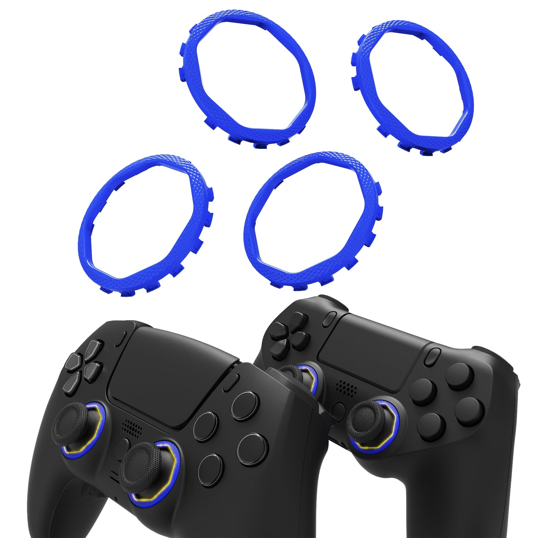 eXtremeRate Redesigned Octagonal Gated Sticks Accent Rings for eXtremeRate Luna Shell for PS5 Controller, Replacement Accessory for eXtremeRate Ghost Shell for PS4 Controller - Not for Standard Faceplate - Blue eXtremeRate