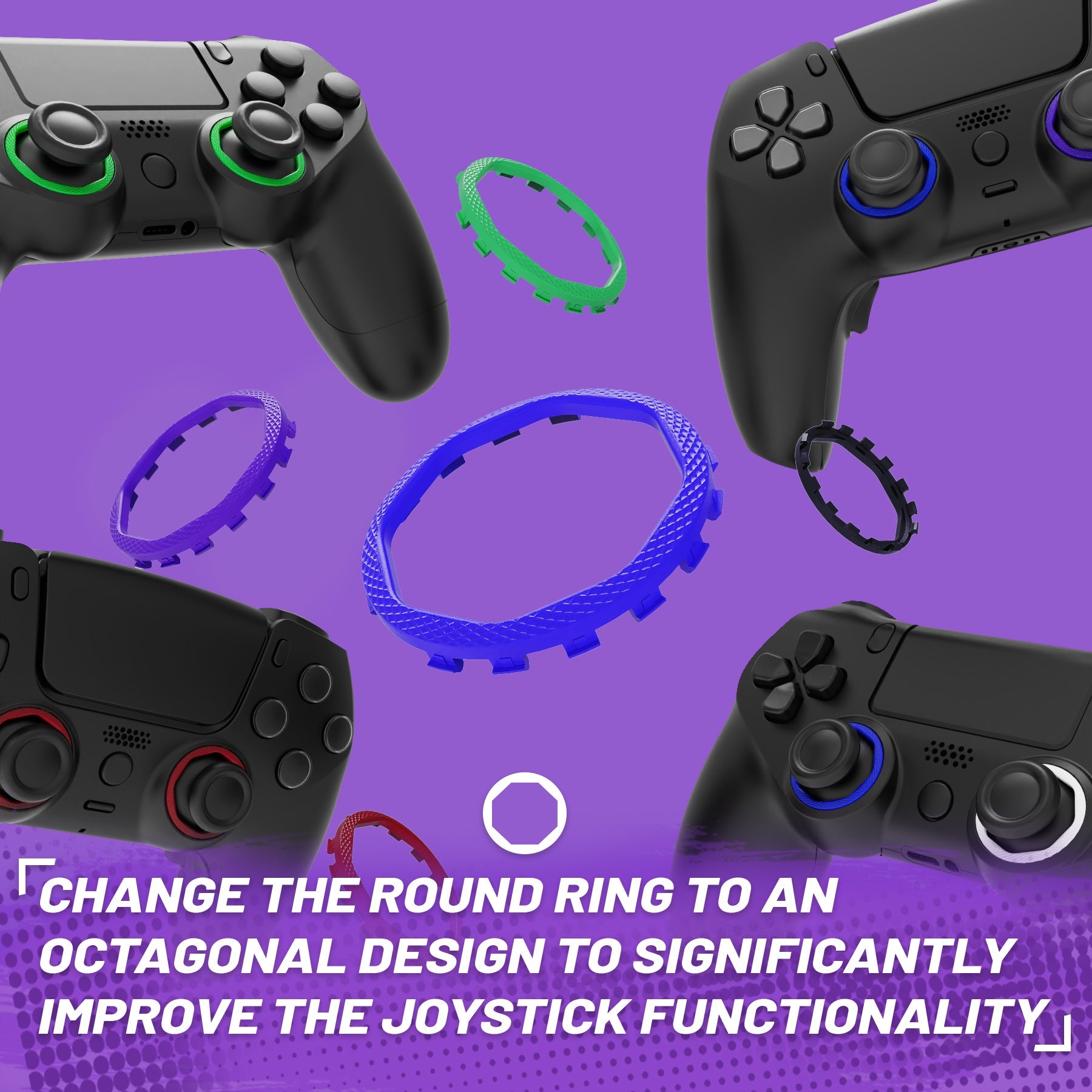 eXtremeRate Redesigned Octagonal Gated Sticks Accent Rings for eXtremeRate Luna Shell for PS5 Controller, Replacement Accessory for eXtremeRate Ghost Shell for PS4 Controller - Not for Standard Faceplate - Blue eXtremeRate
