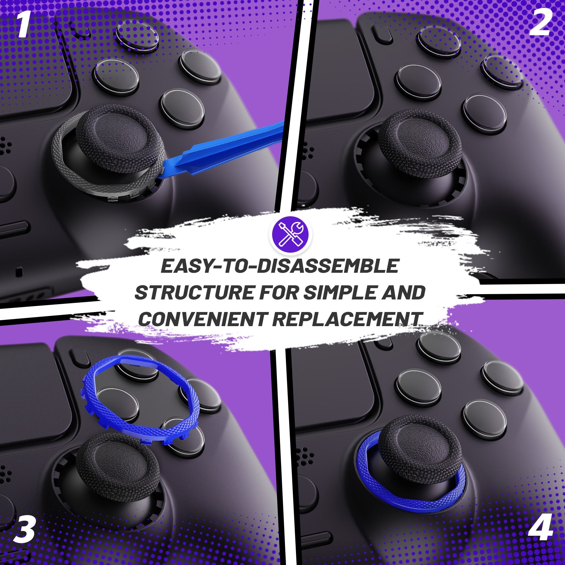 eXtremeRate Redesigned Octagonal Gated Sticks Accent Rings for eXtremeRate Luna Shell for PS5 Controller, Replacement Accessory for eXtremeRate Ghost Shell for PS4 Controller - Not for Standard Faceplate - Blue eXtremeRate