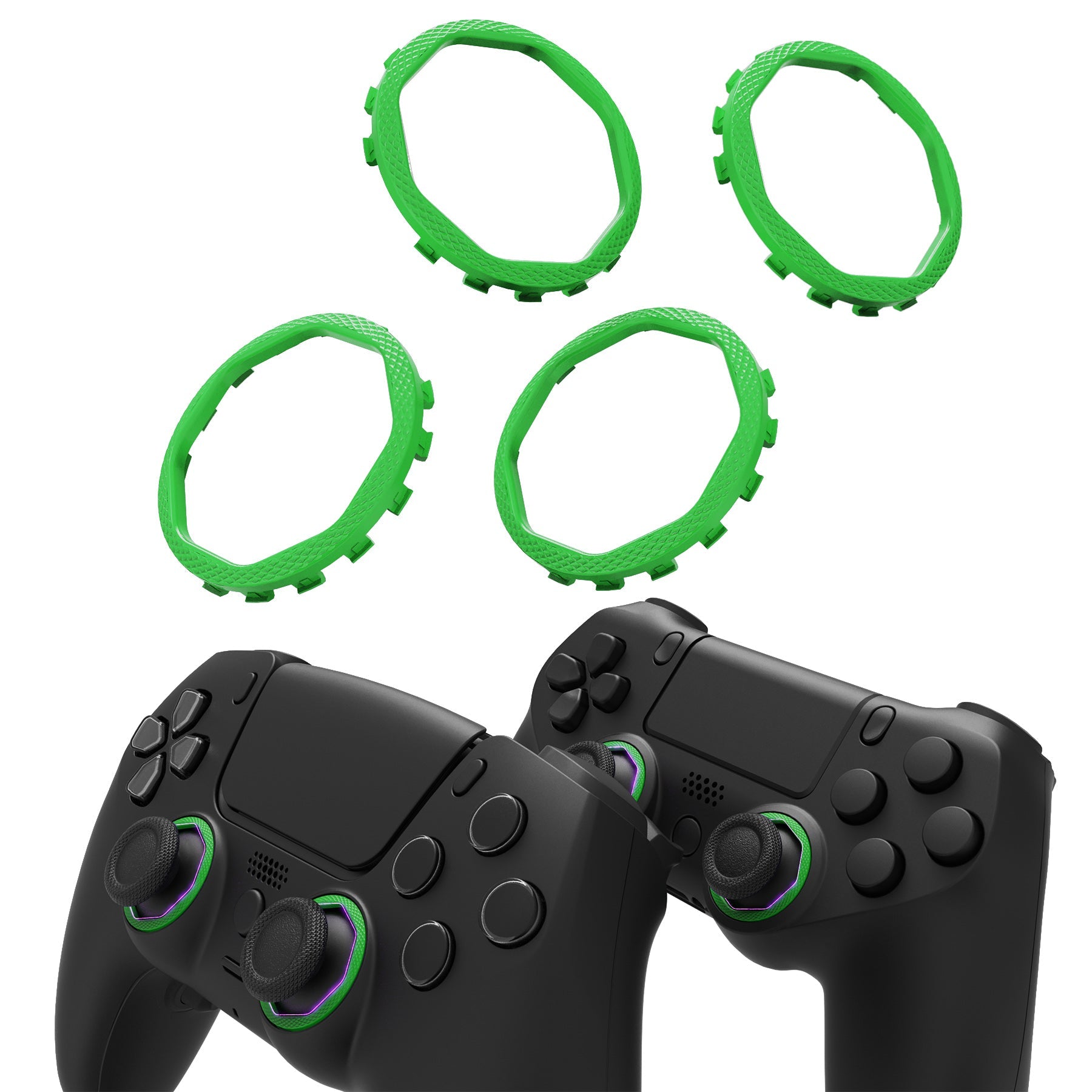 eXtremeRate Redesigned Octagonal Gated Sticks Accent Rings for eXtremeRate Luna Shell for PS5 Controller, Replacement Accessory for eXtremeRate Ghost Shell for PS4 Controller - Not for Standard Faceplate - Green eXtremeRate