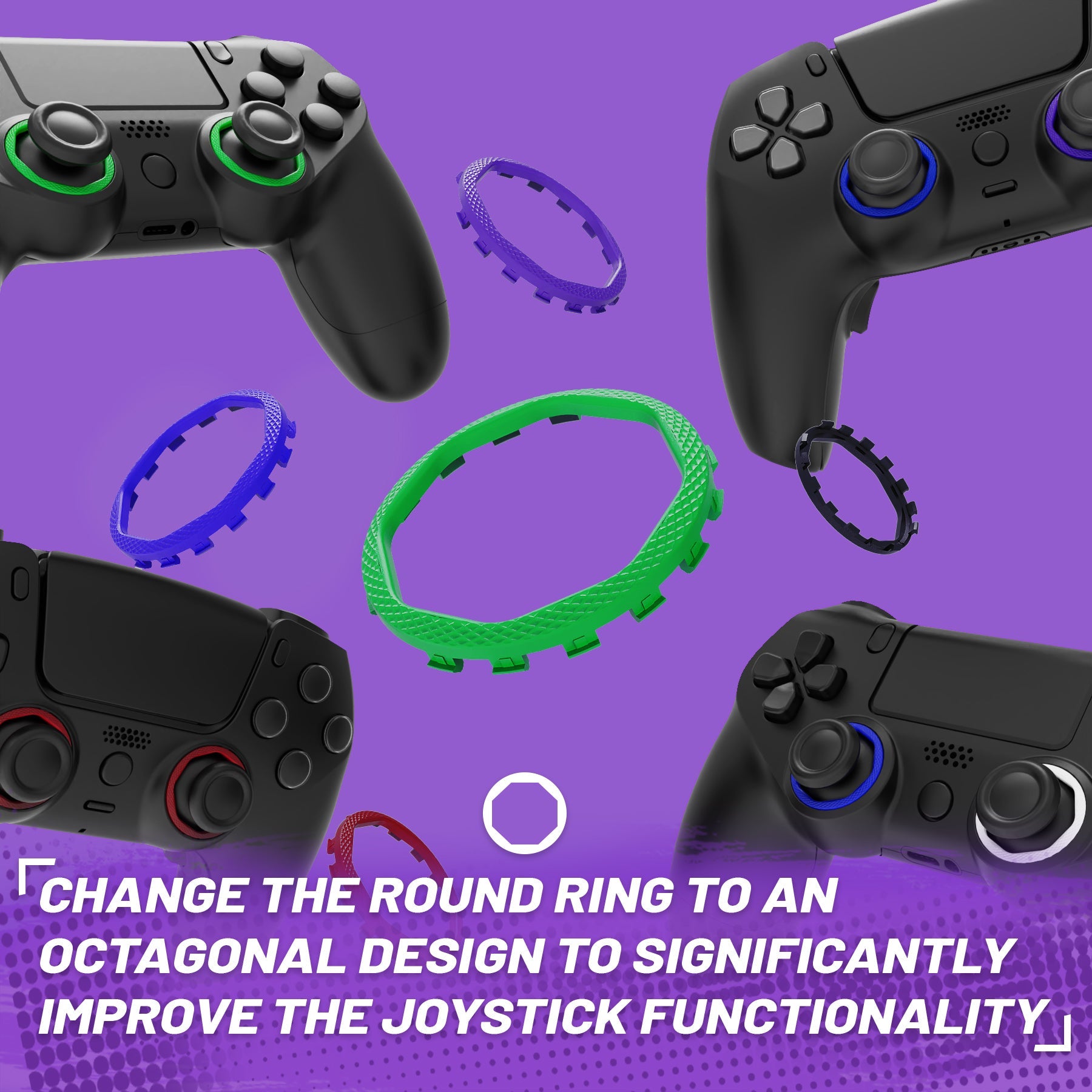 eXtremeRate Redesigned Octagonal Gated Sticks Accent Rings for eXtremeRate Luna Shell for PS5 Controller, Replacement Accessory for eXtremeRate Ghost Shell for PS4 Controller - Not for Standard Faceplate - Green eXtremeRate