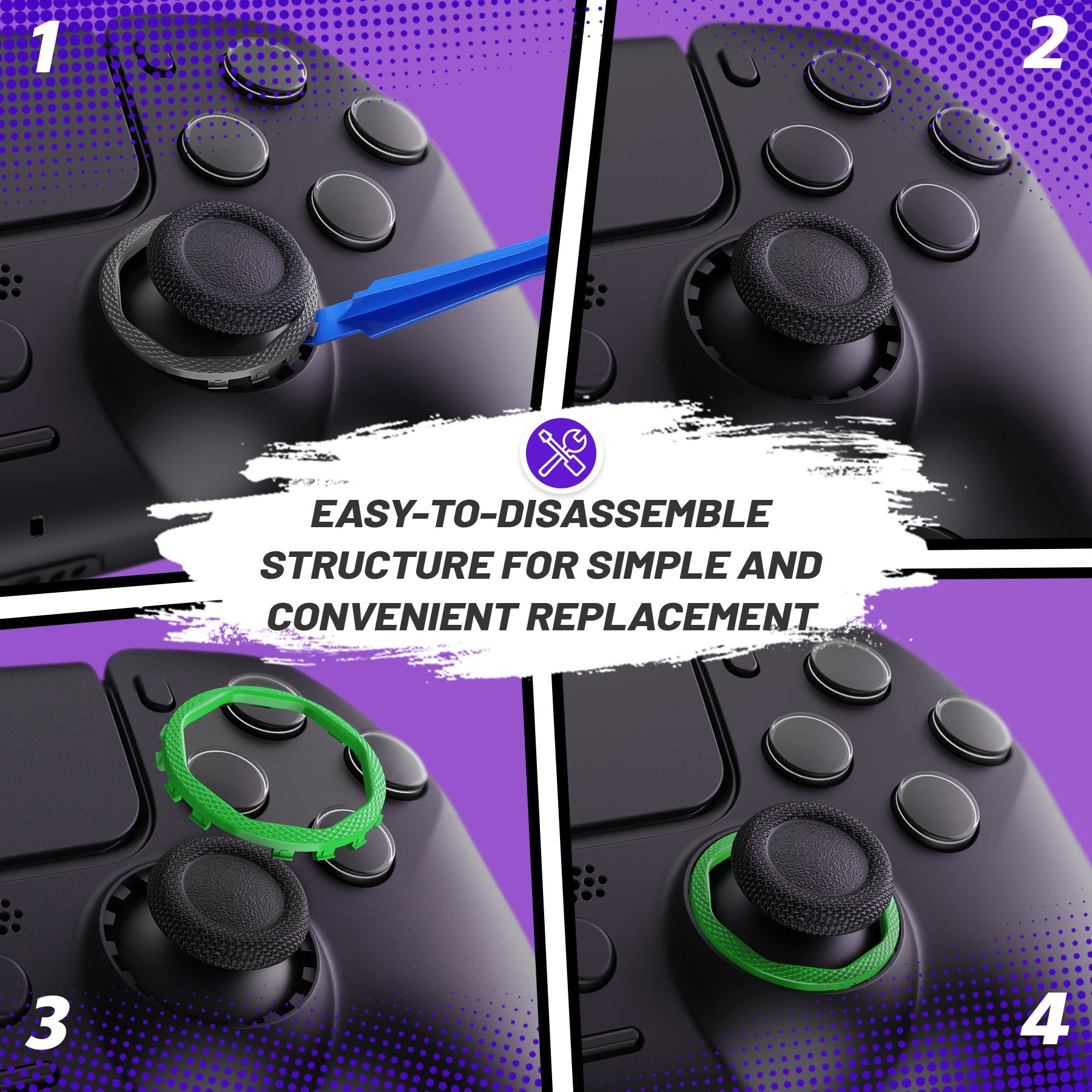 eXtremeRate Redesigned Octagonal Gated Sticks Accent Rings for eXtremeRate Luna Shell for PS5 Controller, Replacement Accessory for eXtremeRate Ghost Shell for PS4 Controller - Not for Standard Faceplate - Green eXtremeRate