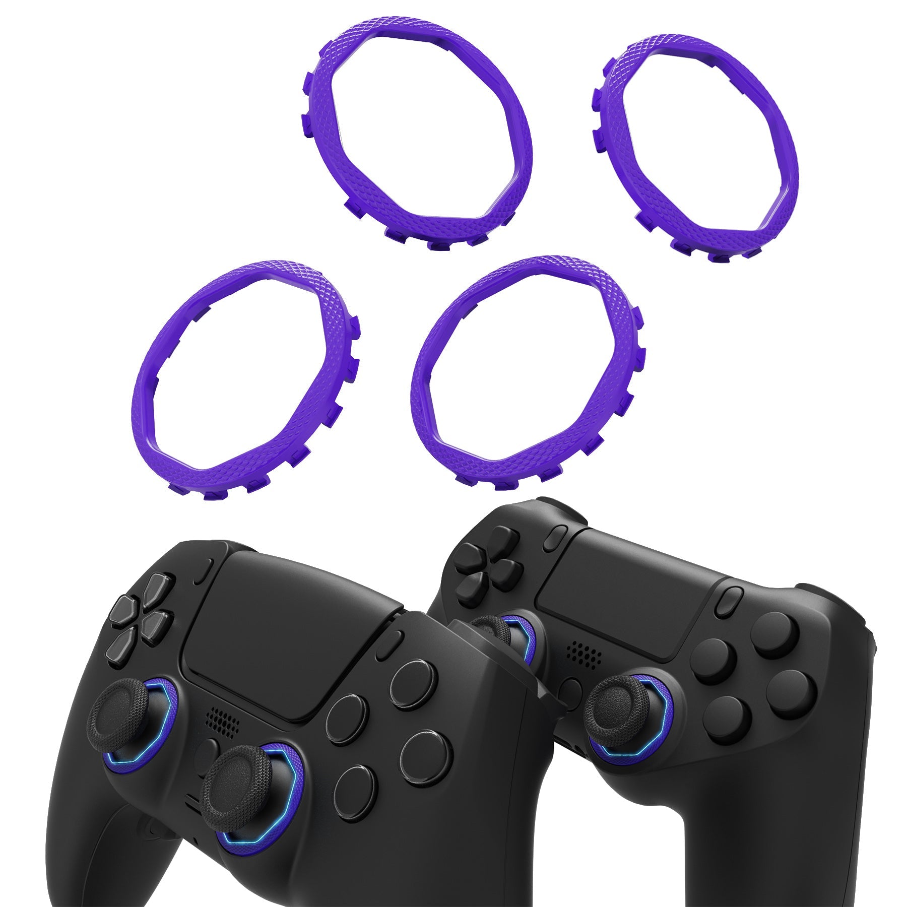 eXtremeRate Redesigned Octagonal Gated Sticks Accent Rings for eXtremeRate Luna Shell for PS5 Controller, Replacement Accessory for eXtremeRate Ghost Shell for PS4 Controller - Not for Standard Faceplate - Purple eXtremeRate
