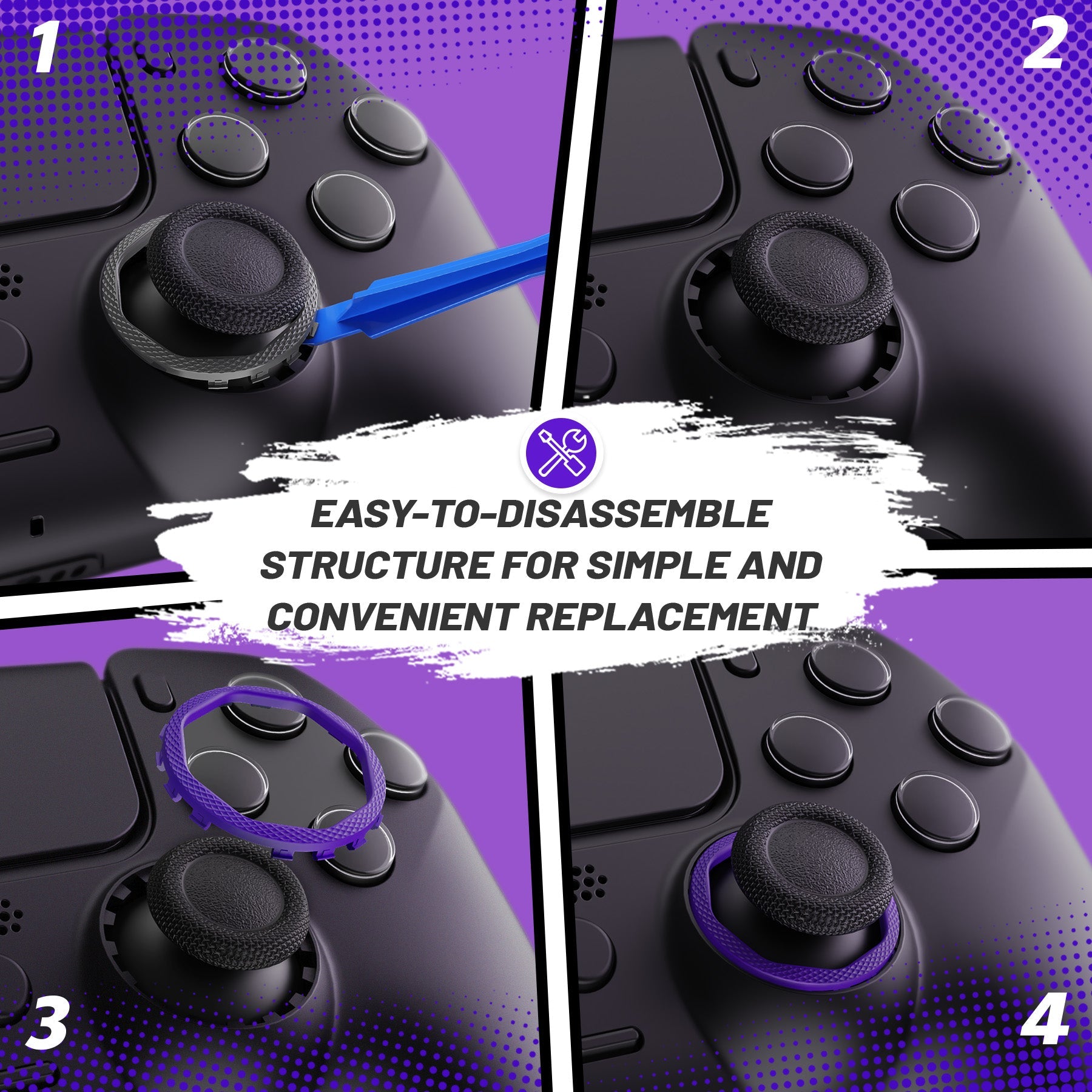 eXtremeRate Redesigned Octagonal Gated Sticks Accent Rings for eXtremeRate Luna Shell for PS5 Controller, Replacement Accessory for eXtremeRate Ghost Shell for PS4 Controller - Not for Standard Faceplate - Purple eXtremeRate
