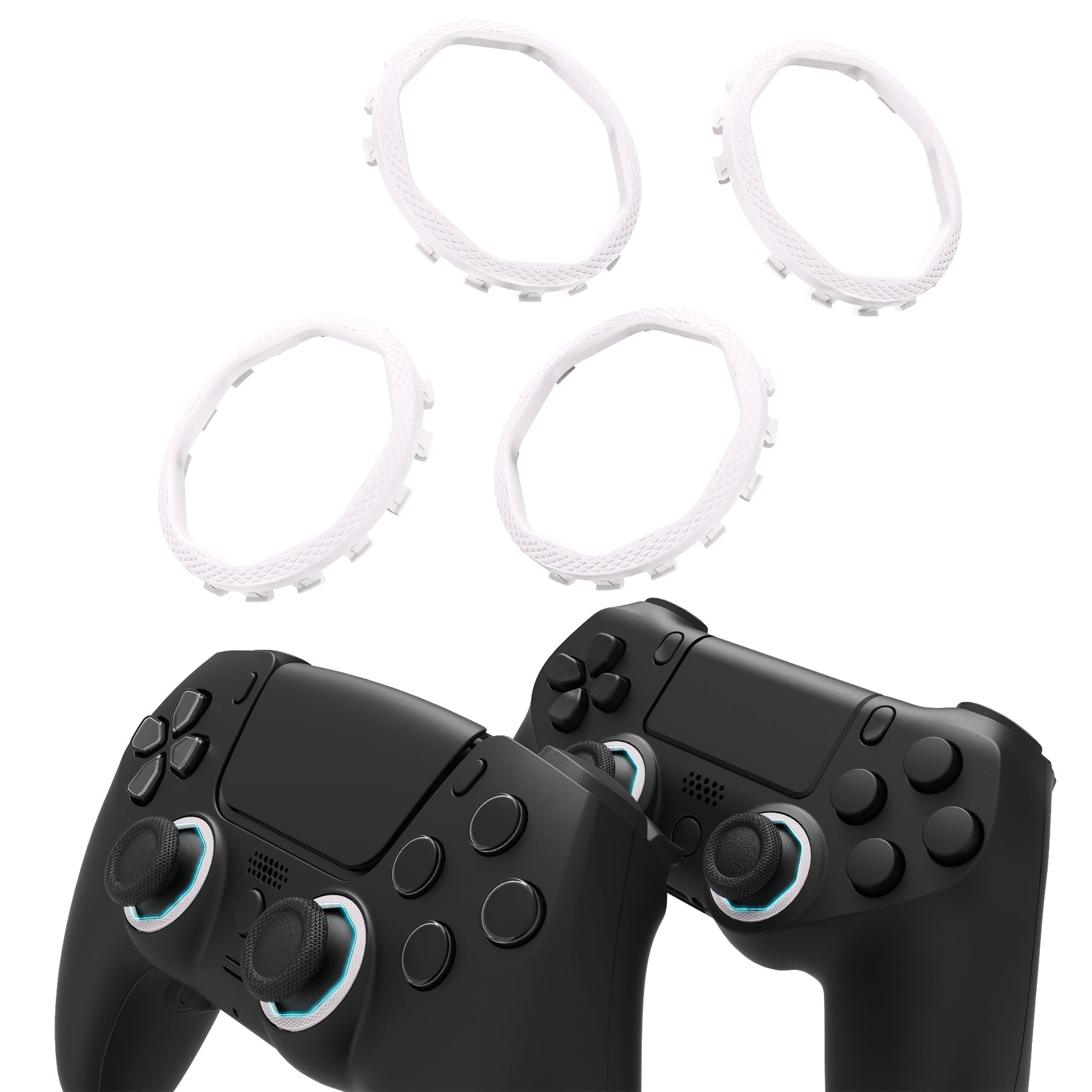 eXtremeRate Redesigned Octagonal Gated Sticks Accent Rings for eXtremeRate Luna Shell for PS5 Controller, Replacement Accessory for eXtremeRate Ghost Shell for PS4 Controller - Not for Standard Faceplate - White eXtremeRate