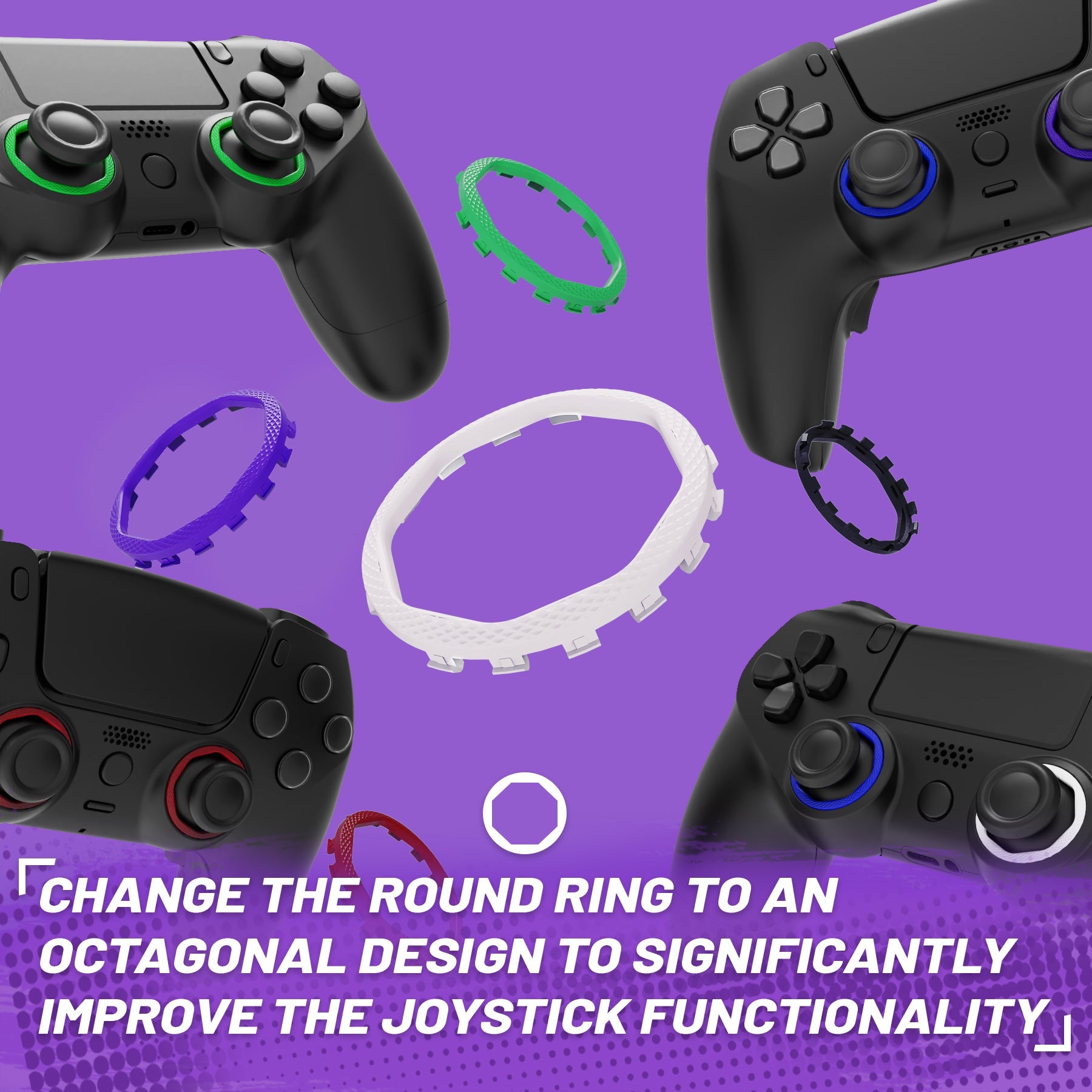 eXtremeRate Redesigned Octagonal Gated Sticks Accent Rings for eXtremeRate Luna Shell for PS5 Controller, Replacement Accessory for eXtremeRate Ghost Shell for PS4 Controller - Not for Standard Faceplate - White eXtremeRate