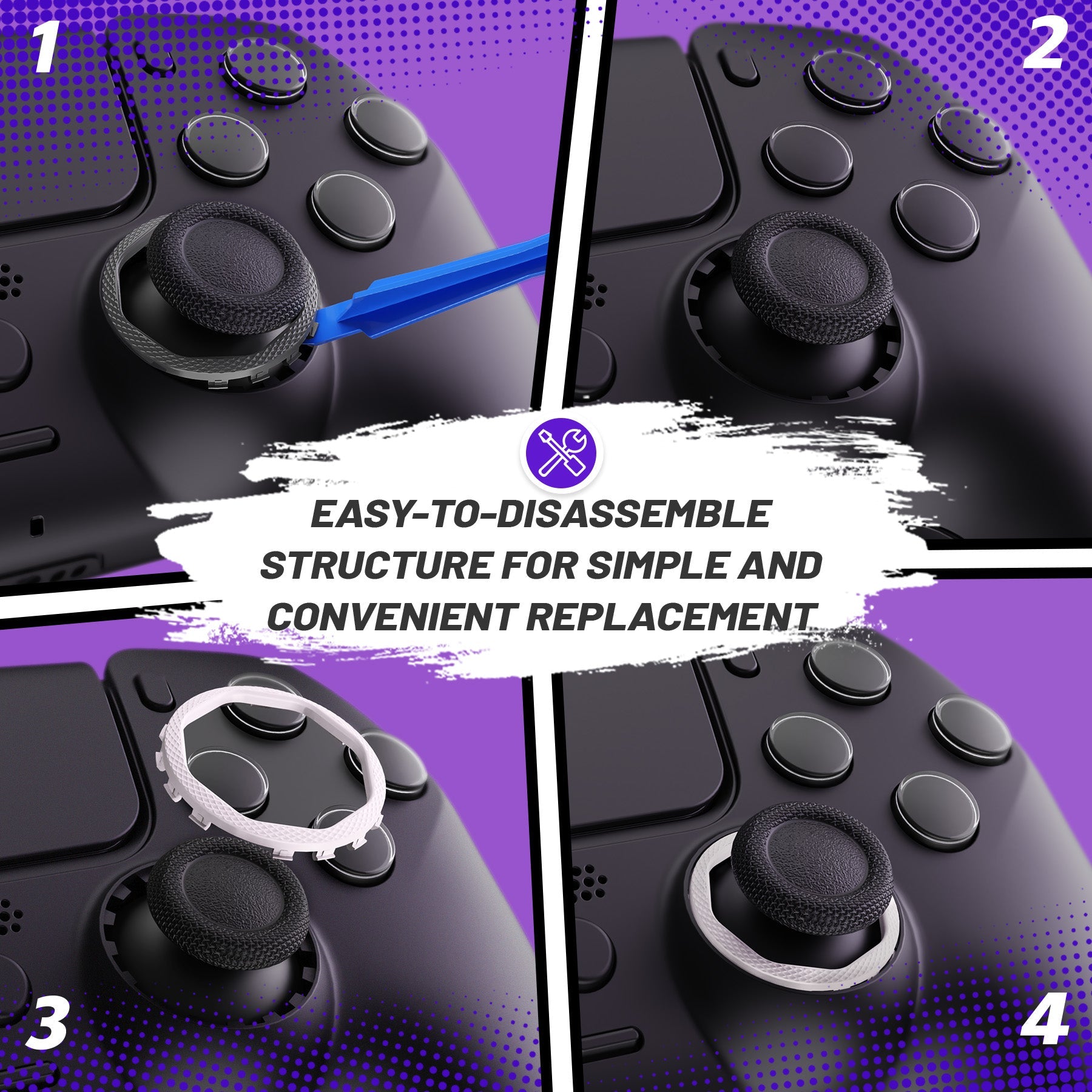 eXtremeRate Redesigned Octagonal Gated Sticks Accent Rings for eXtremeRate Luna Shell for PS5 Controller, Replacement Accessory for eXtremeRate Ghost Shell for PS4 Controller - Not for Standard Faceplate - White eXtremeRate