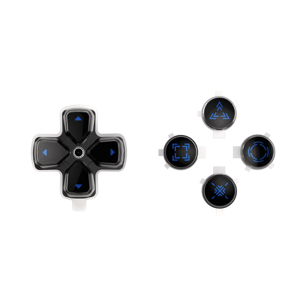 eXtremeRate Replacement Custom Three-Tone Dpad Action Buttons with Redesigned Symbols for PS5 Controller - Black & Clear & Blue eXtremeRate