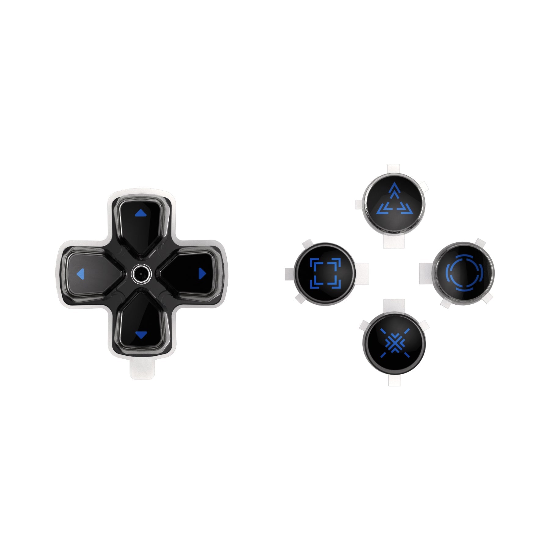 eXtremeRate Replacement Custom Three-Tone Dpad Action Buttons with Redesigned Symbols for PS5 Controller - Black & Clear & Blue eXtremeRate