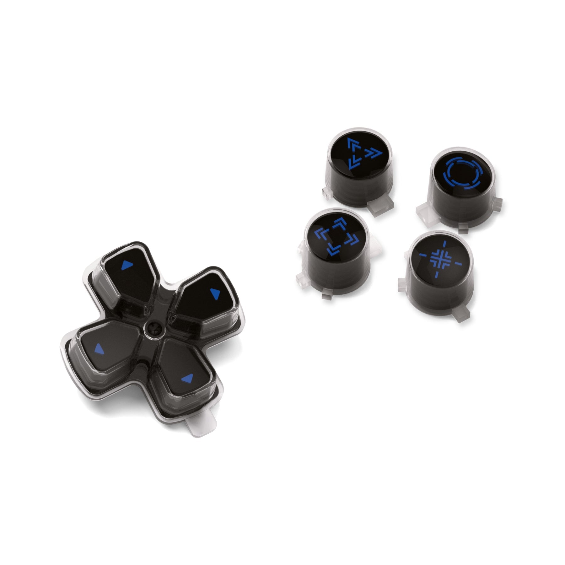 eXtremeRate Replacement Custom Three-Tone Dpad Action Buttons with Redesigned Symbols for PS5 Controller - Black & Clear & Blue eXtremeRate