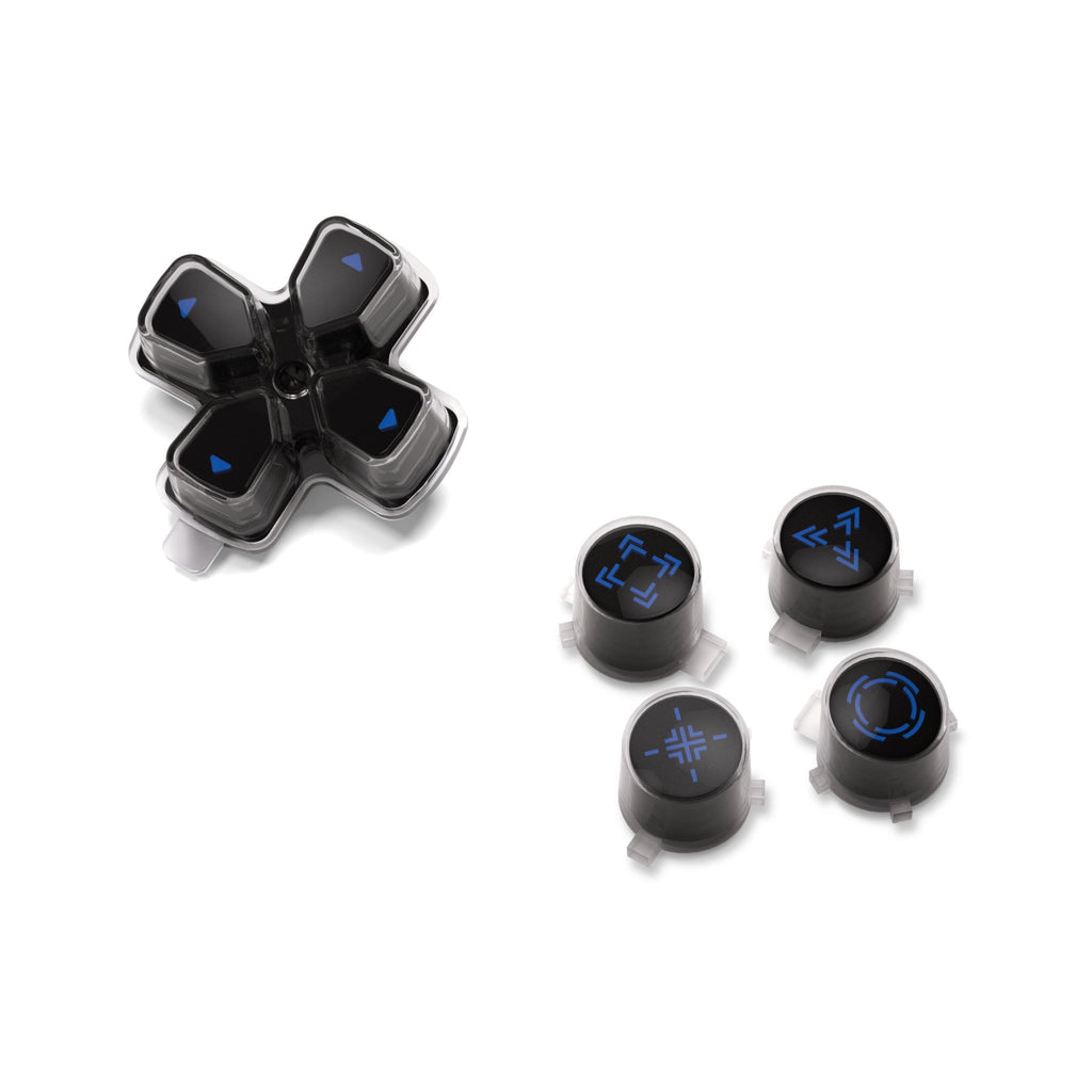 eXtremeRate Replacement Custom Three-Tone Dpad Action Buttons with Redesigned Symbols for PS5 Controller - Black & Clear & Blue eXtremeRate