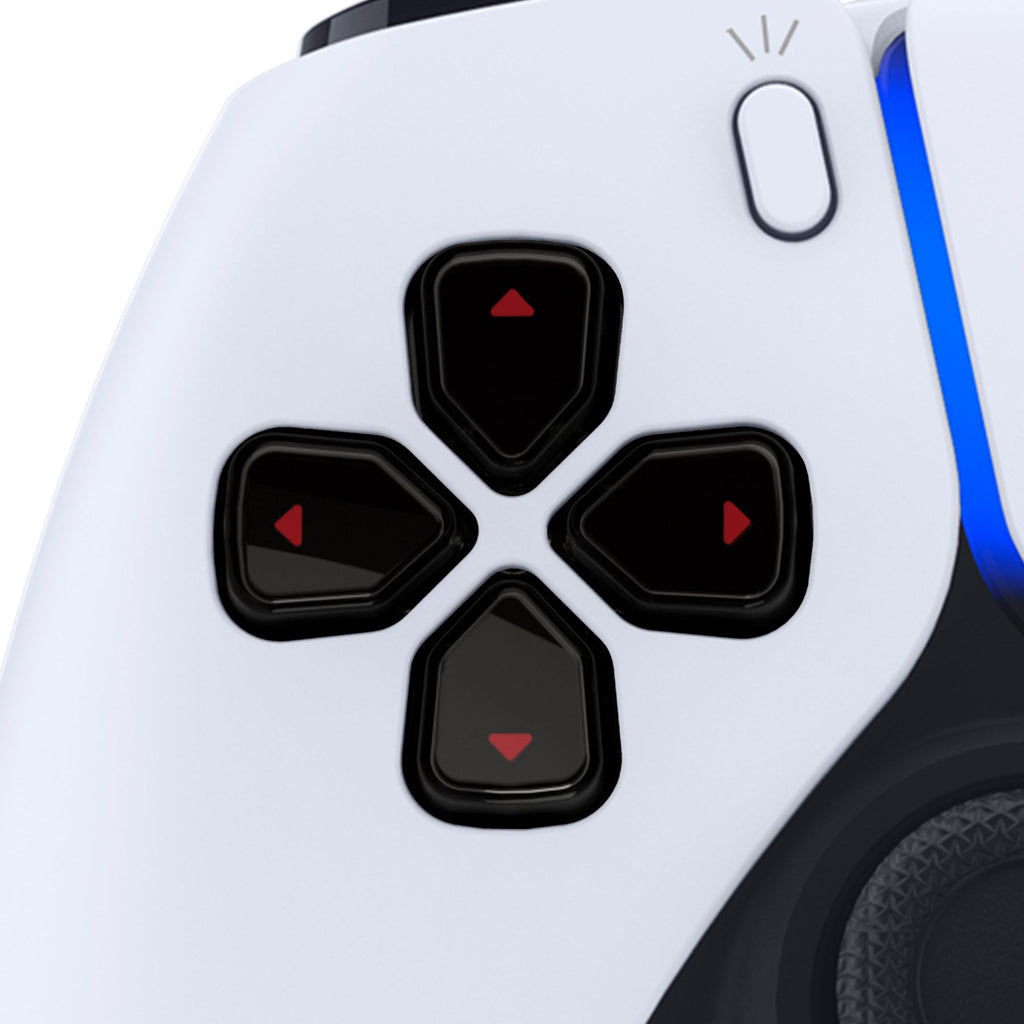 eXtremeRate Replacement Custom Three-Tone Dpad Action Buttons with Redesigned Symbols for PS5 Controller - Black & Clear & Carmine Red eXtremeRate