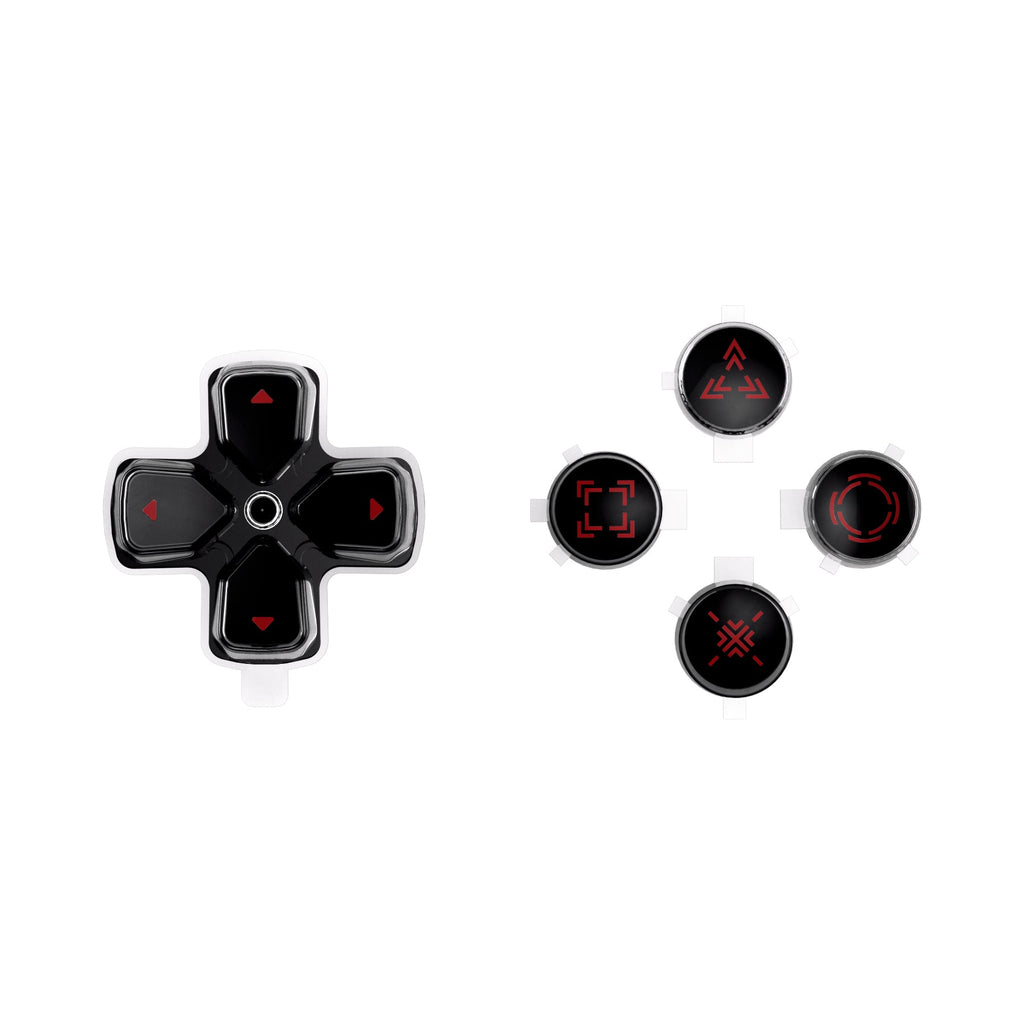 eXtremeRate Replacement Custom Three-Tone Dpad Action Buttons with Redesigned Symbols for PS5 Controller - Black & Clear & Carmine Red eXtremeRate
