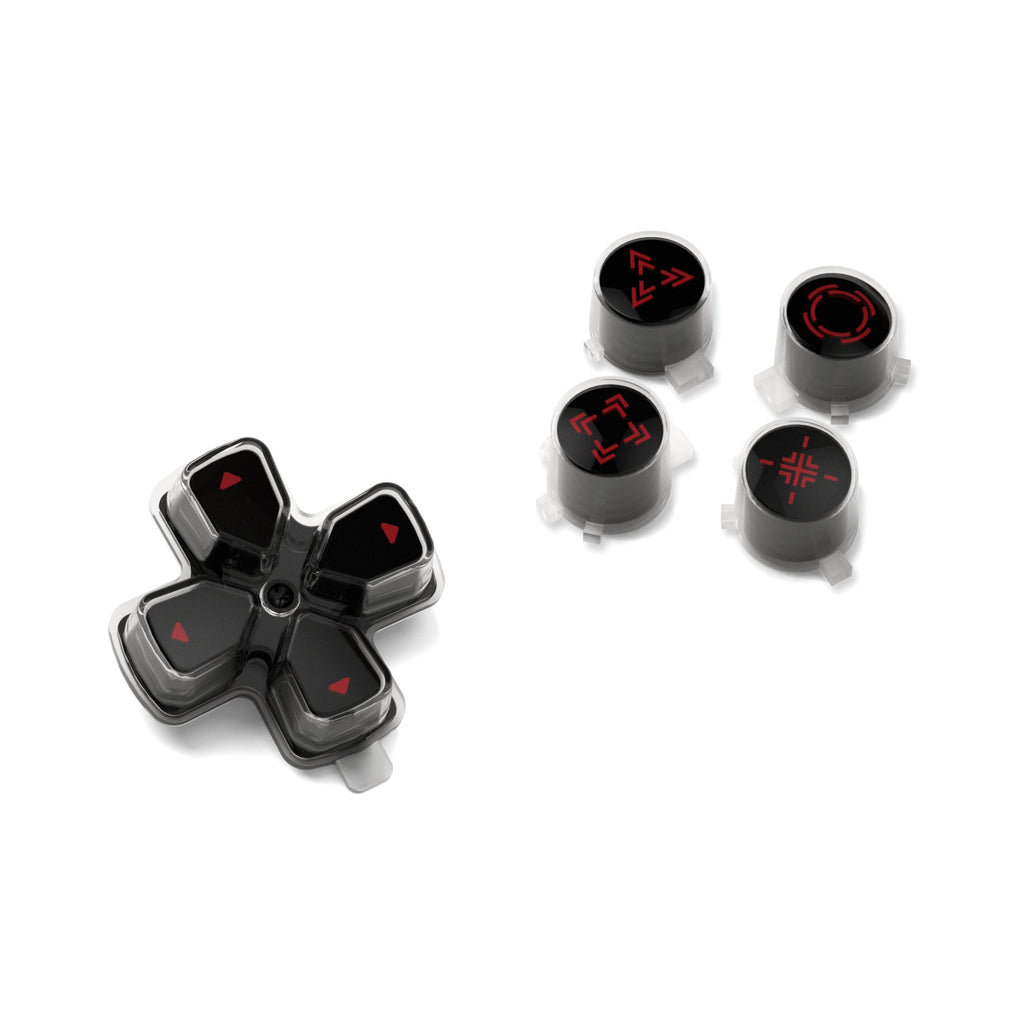 eXtremeRate Replacement Custom Three-Tone Dpad Action Buttons with Redesigned Symbols for PS5 Controller - Black & Clear & Carmine Red eXtremeRate