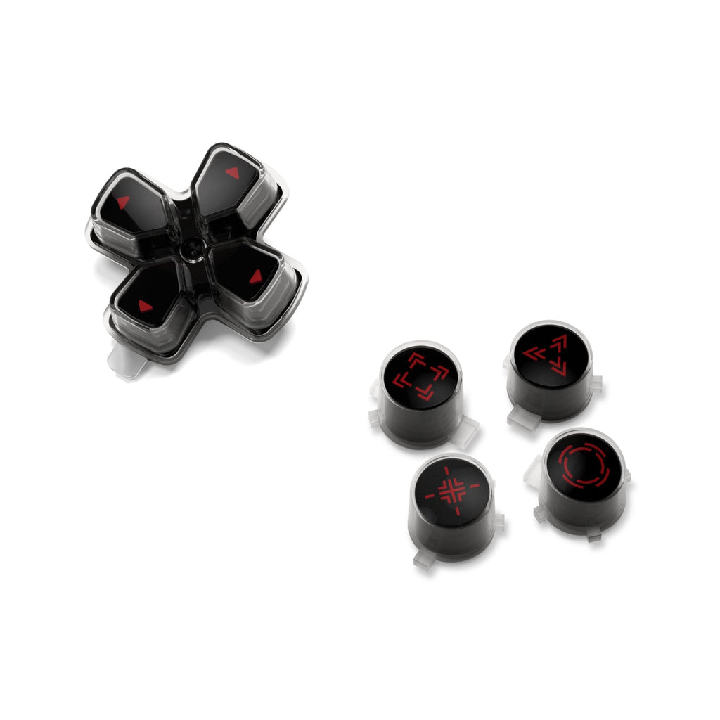 eXtremeRate Replacement Custom Three-Tone Dpad Action Buttons with Redesigned Symbols for PS5 Controller - Black & Clear & Carmine Red eXtremeRate