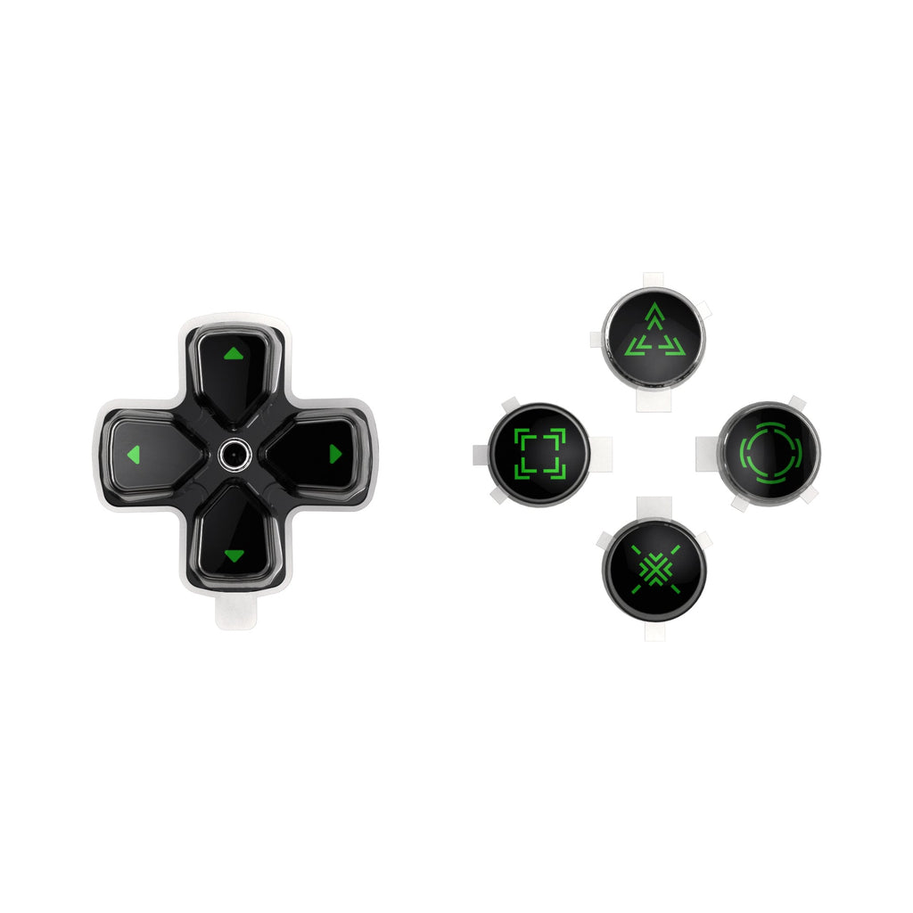 eXtremeRate Replacement Custom Three-Tone Dpad Action Buttons with Redesigned Symbols for PS5 Controller - Black & Clear & Green eXtremeRate