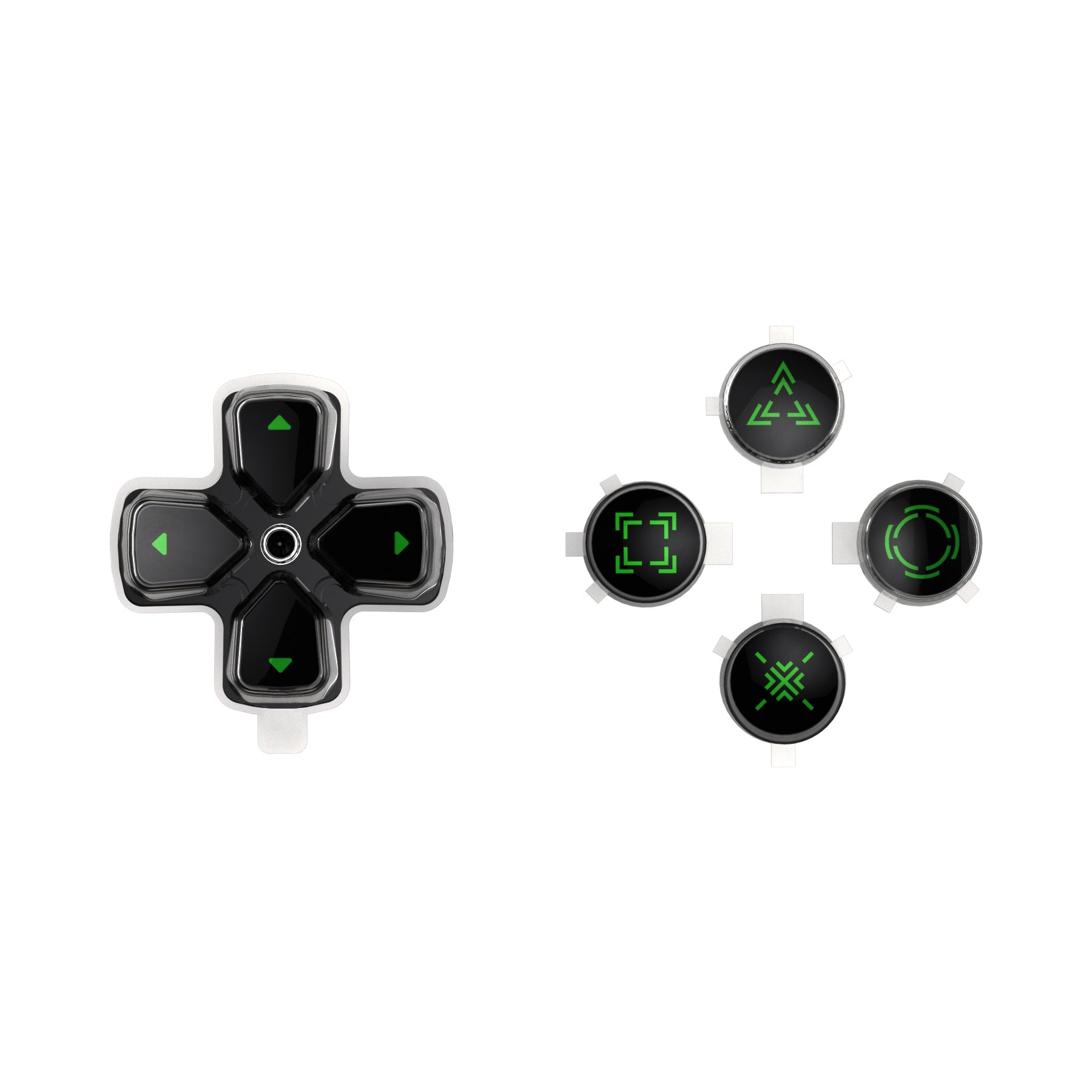 eXtremeRate Replacement Custom Three-Tone Dpad Action Buttons with Redesigned Symbols for PS5 Controller - Black & Clear & Green eXtremeRate