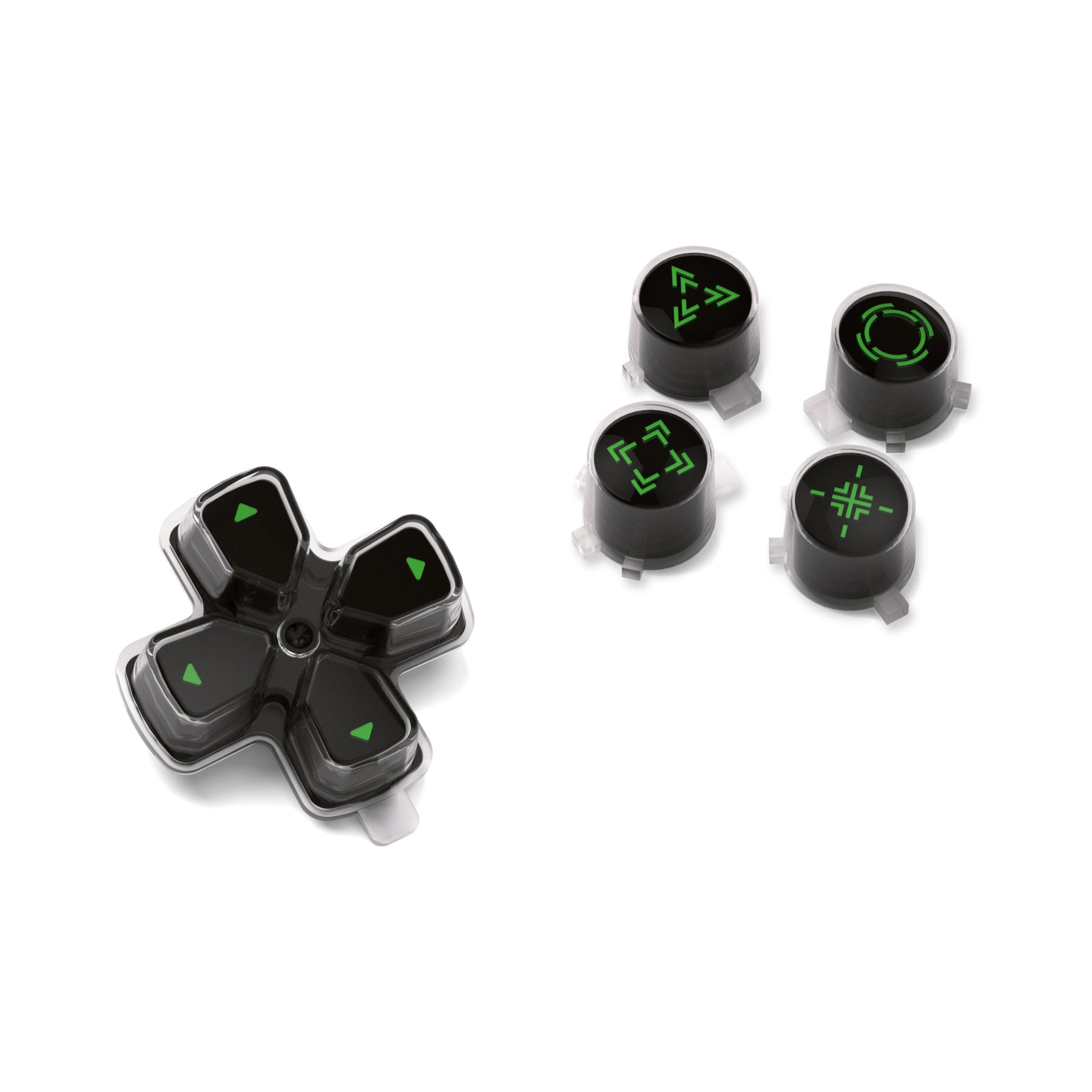 eXtremeRate Replacement Custom Three-Tone Dpad Action Buttons with Redesigned Symbols for PS5 Controller - Black & Clear & Green eXtremeRate