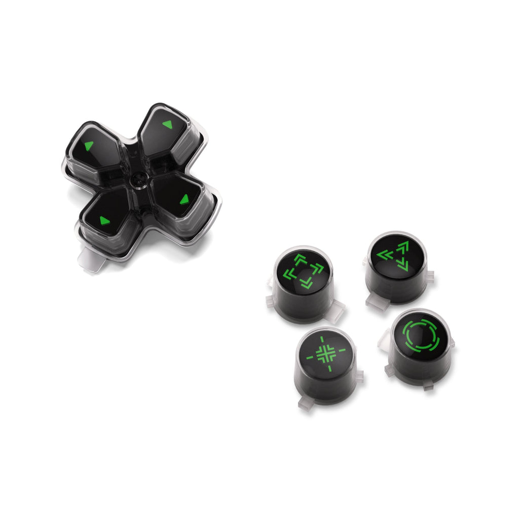 eXtremeRate Replacement Custom Three-Tone Dpad Action Buttons with Redesigned Symbols for PS5 Controller - Black & Clear & Green eXtremeRate
