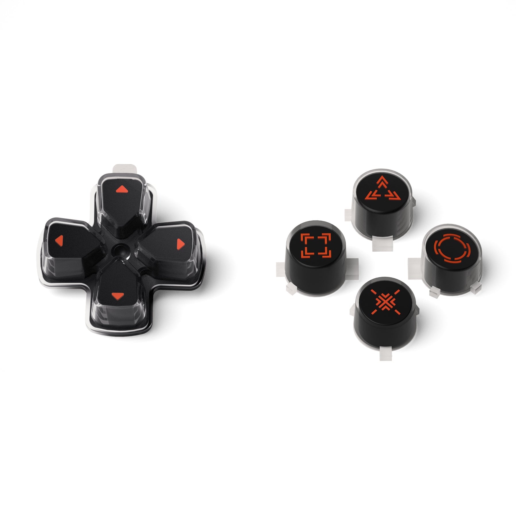 eXtremeRate Replacement Custom Three-Tone Dpad Action Buttons with Redesigned Symbols for PS5 Controller - Black & Clear & Orange eXtremeRate