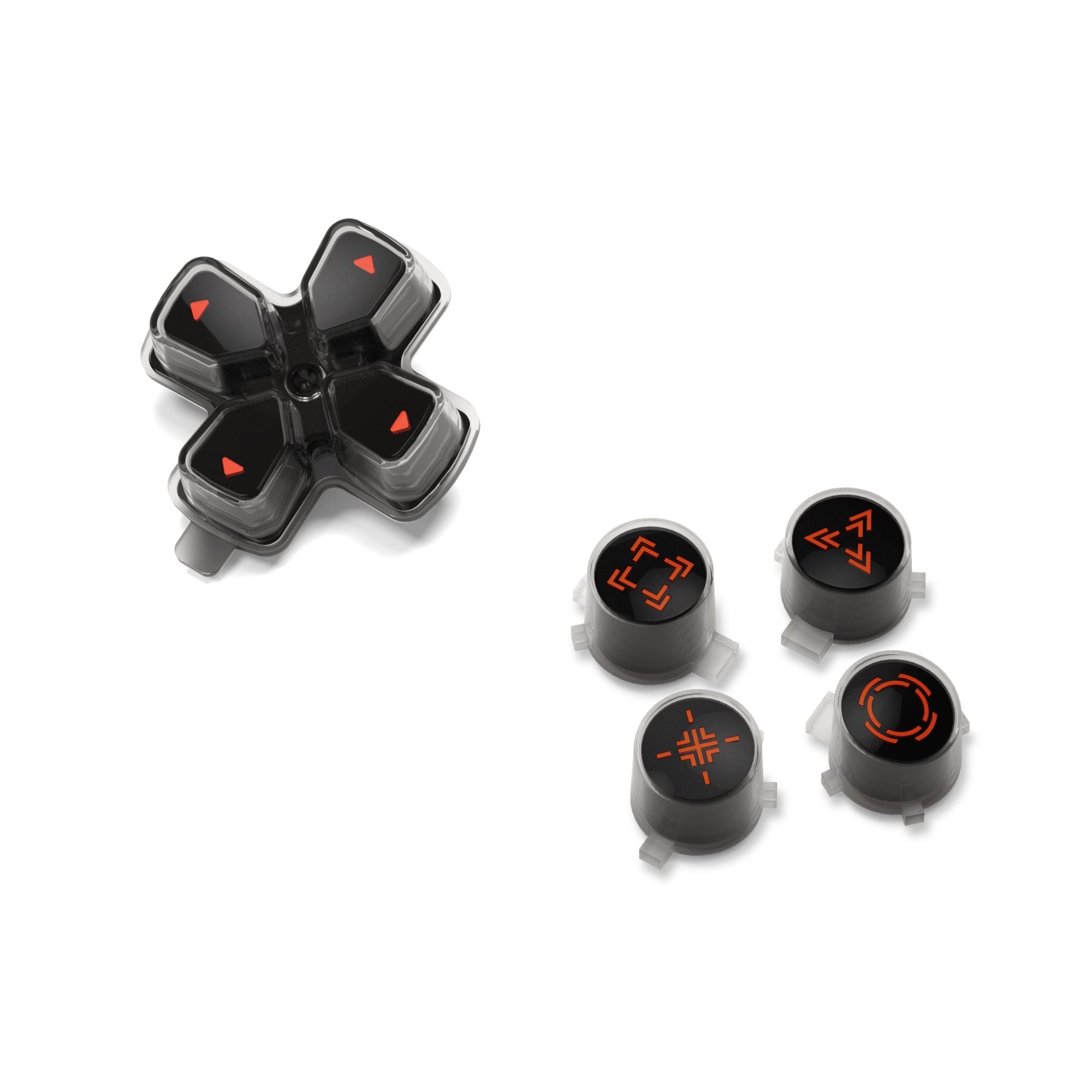 eXtremeRate Replacement Custom Three-Tone Dpad Action Buttons with Redesigned Symbols for PS5 Controller - Black & Clear & Orange eXtremeRate