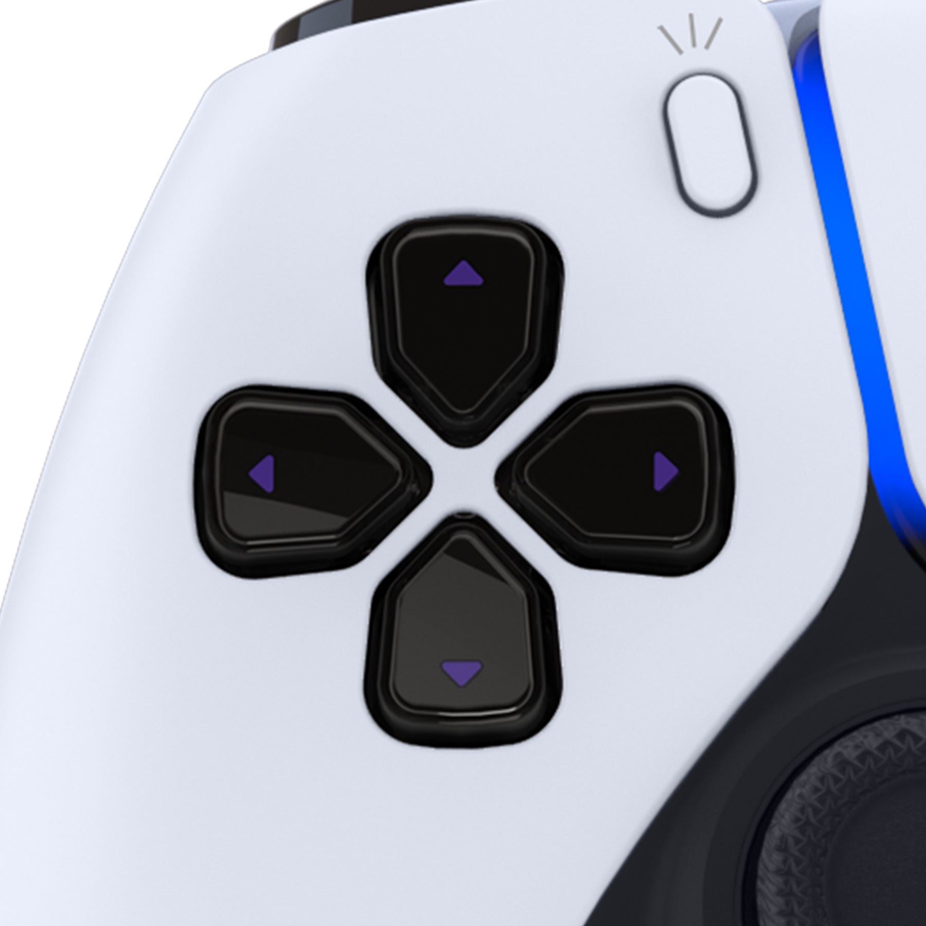 eXtremeRate Replacement Custom Three-Tone Dpad Action Buttons with Redesigned Symbols for PS5 Controller - Black & Clear & Purple eXtremeRate
