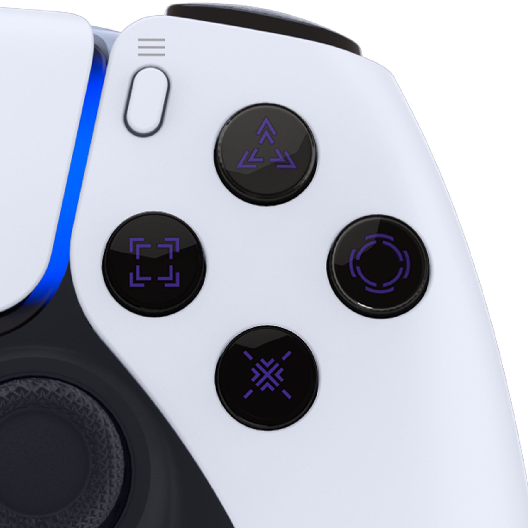 eXtremeRate Replacement Custom Three-Tone Dpad Action Buttons with Redesigned Symbols for PS5 Controller - Black & Clear & Purple eXtremeRate
