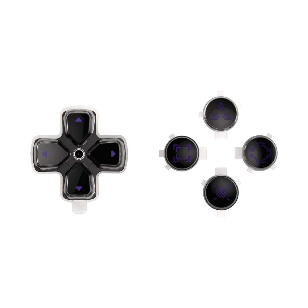 eXtremeRate Replacement Custom Three-Tone Dpad Action Buttons with Redesigned Symbols for PS5 Controller - Black & Clear & Purple eXtremeRate