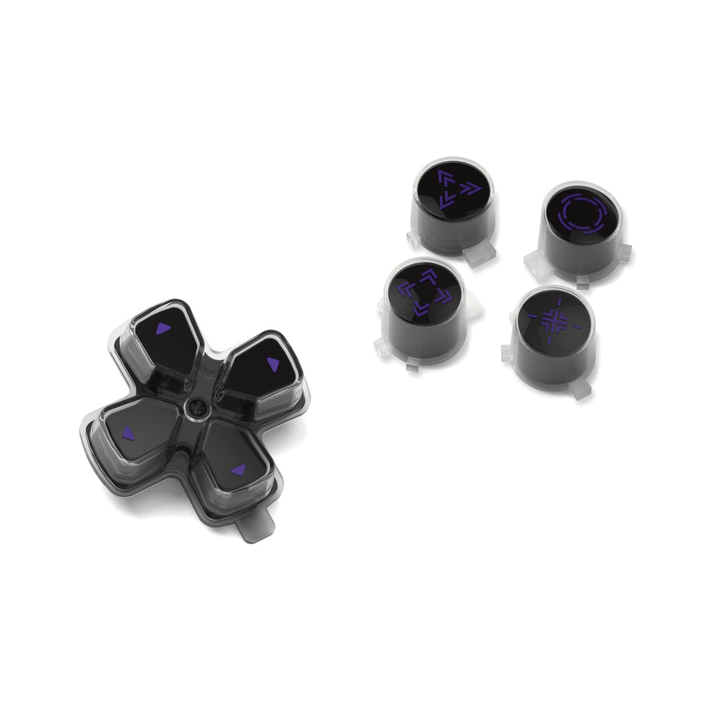 eXtremeRate Replacement Custom Three-Tone Dpad Action Buttons with Redesigned Symbols for PS5 Controller - Black & Clear & Purple eXtremeRate