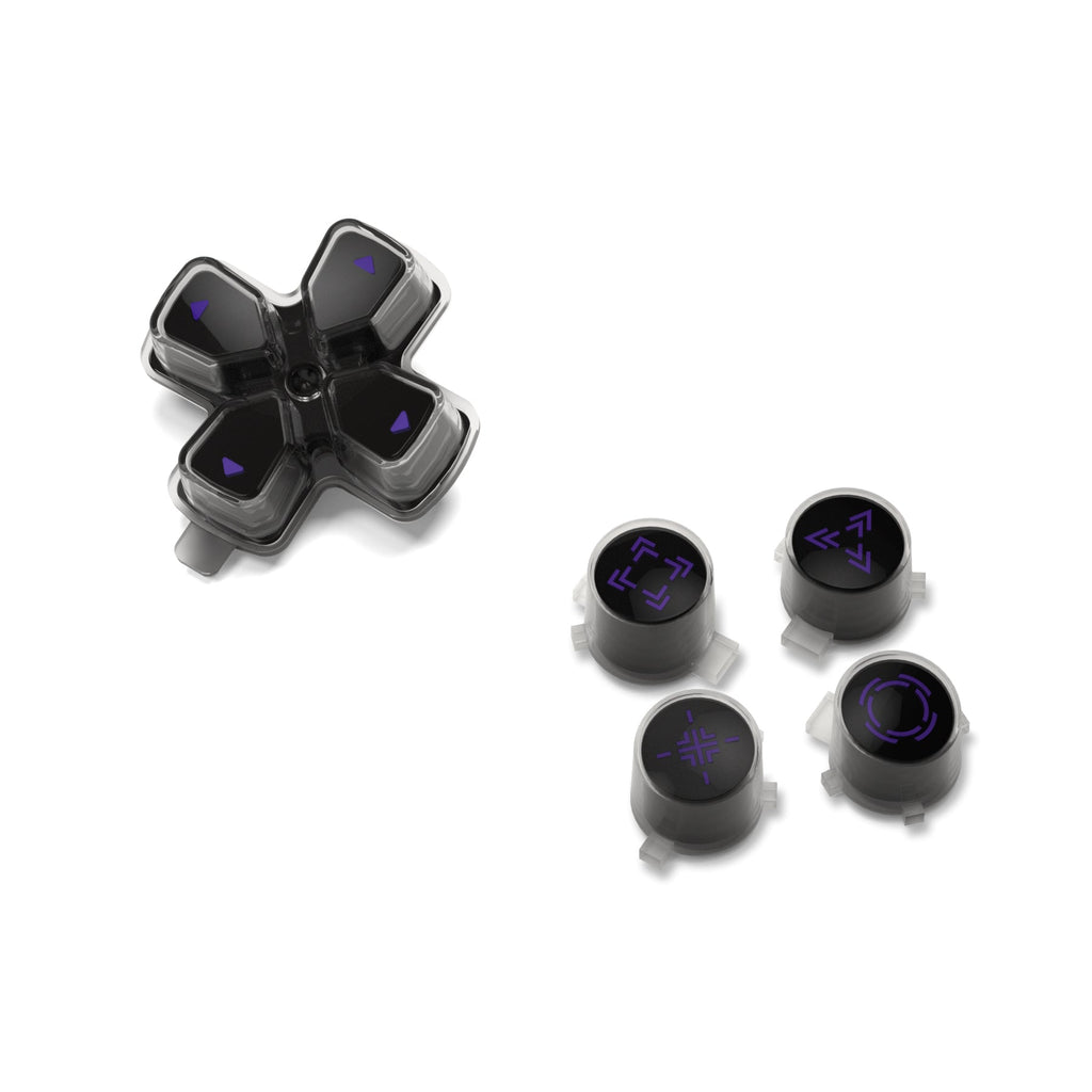 eXtremeRate Replacement Custom Three-Tone Dpad Action Buttons with Redesigned Symbols for PS5 Controller - Black & Clear & Purple eXtremeRate