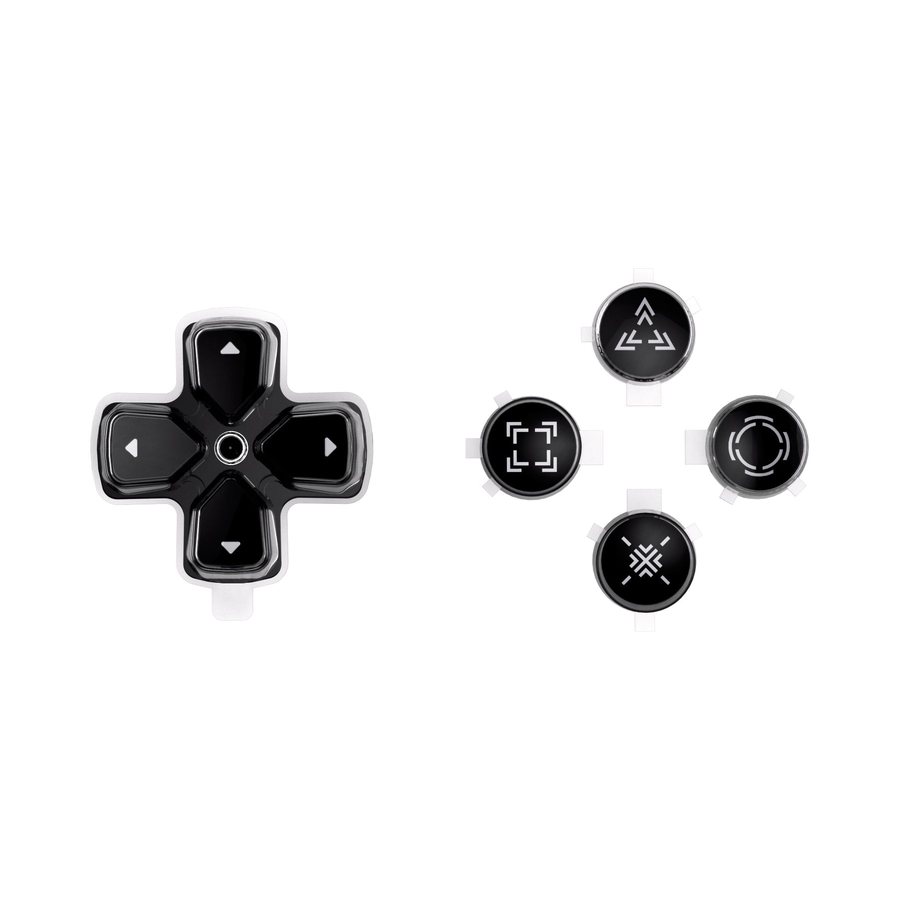 eXtremeRate Replacement Custom Three-Tone Dpad Action Buttons with Redesigned Symbols for PS5 Controller - Black & Clear & White eXtremeRate