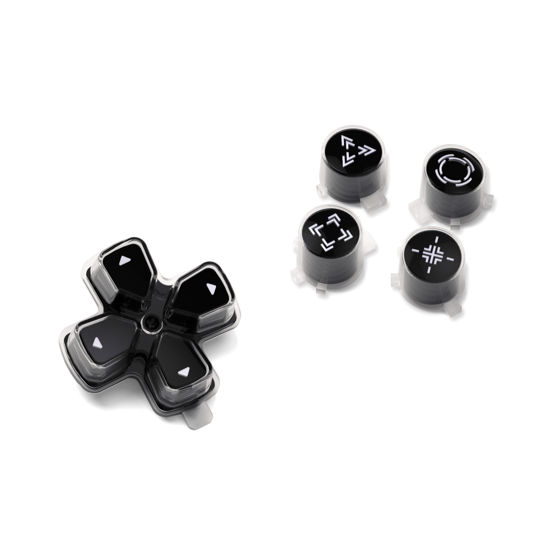 eXtremeRate Replacement Custom Three-Tone Dpad Action Buttons with Redesigned Symbols for PS5 Controller - Black & Clear & White eXtremeRate