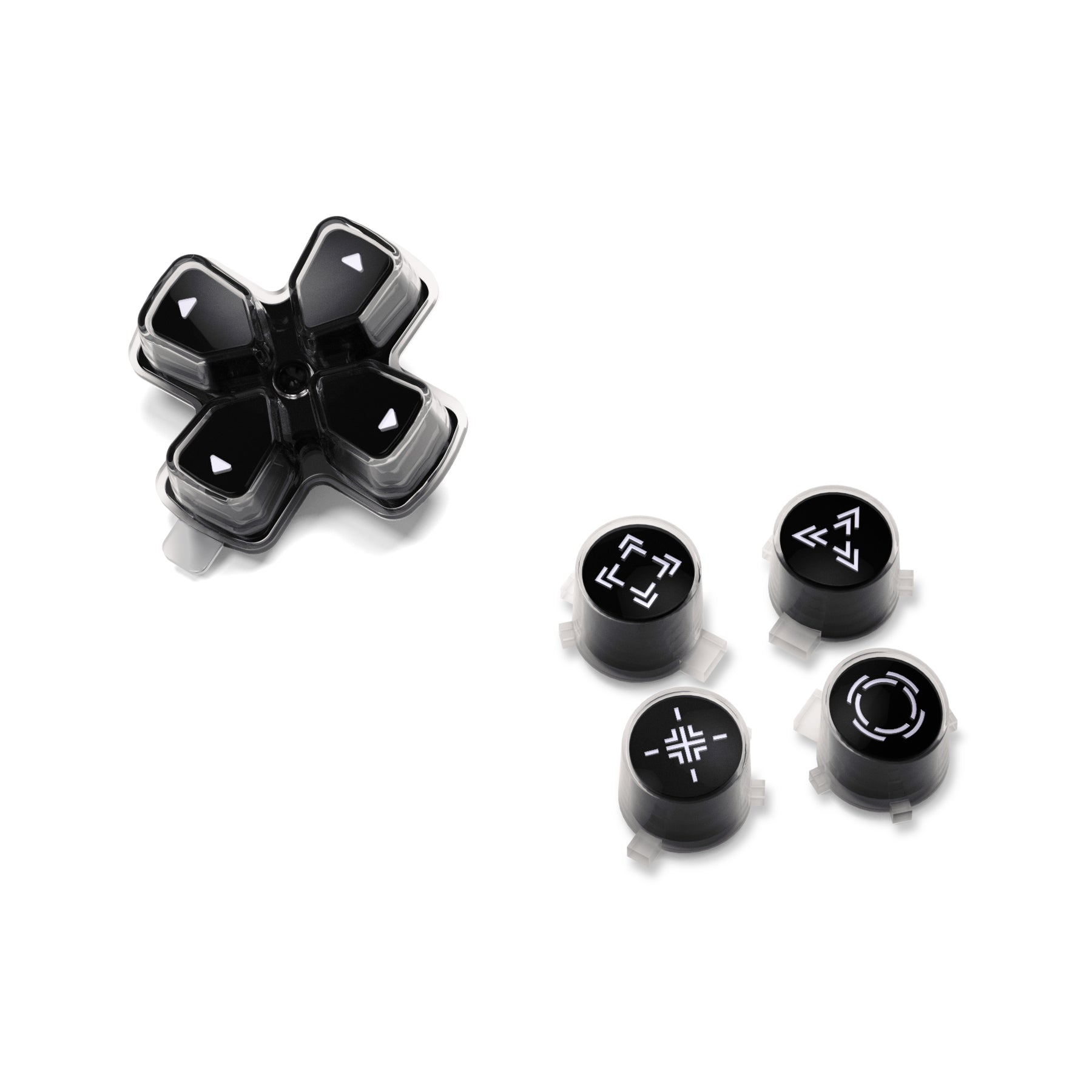 eXtremeRate Replacement Custom Three-Tone Dpad Action Buttons with Redesigned Symbols for PS5 Controller - Black & Clear & White eXtremeRate