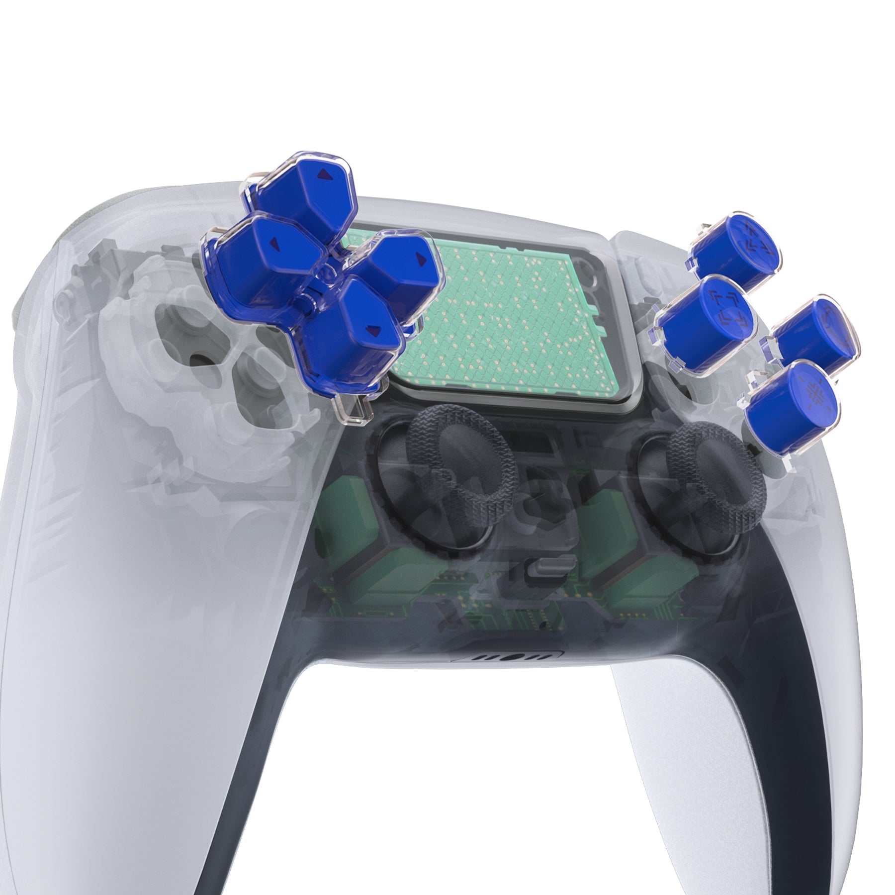 eXtremeRate Replacement Custom Three-Tone Dpad Action Buttons with Redesigned Symbols for PS5 Controller - Blue & Clear & Black eXtremeRate
