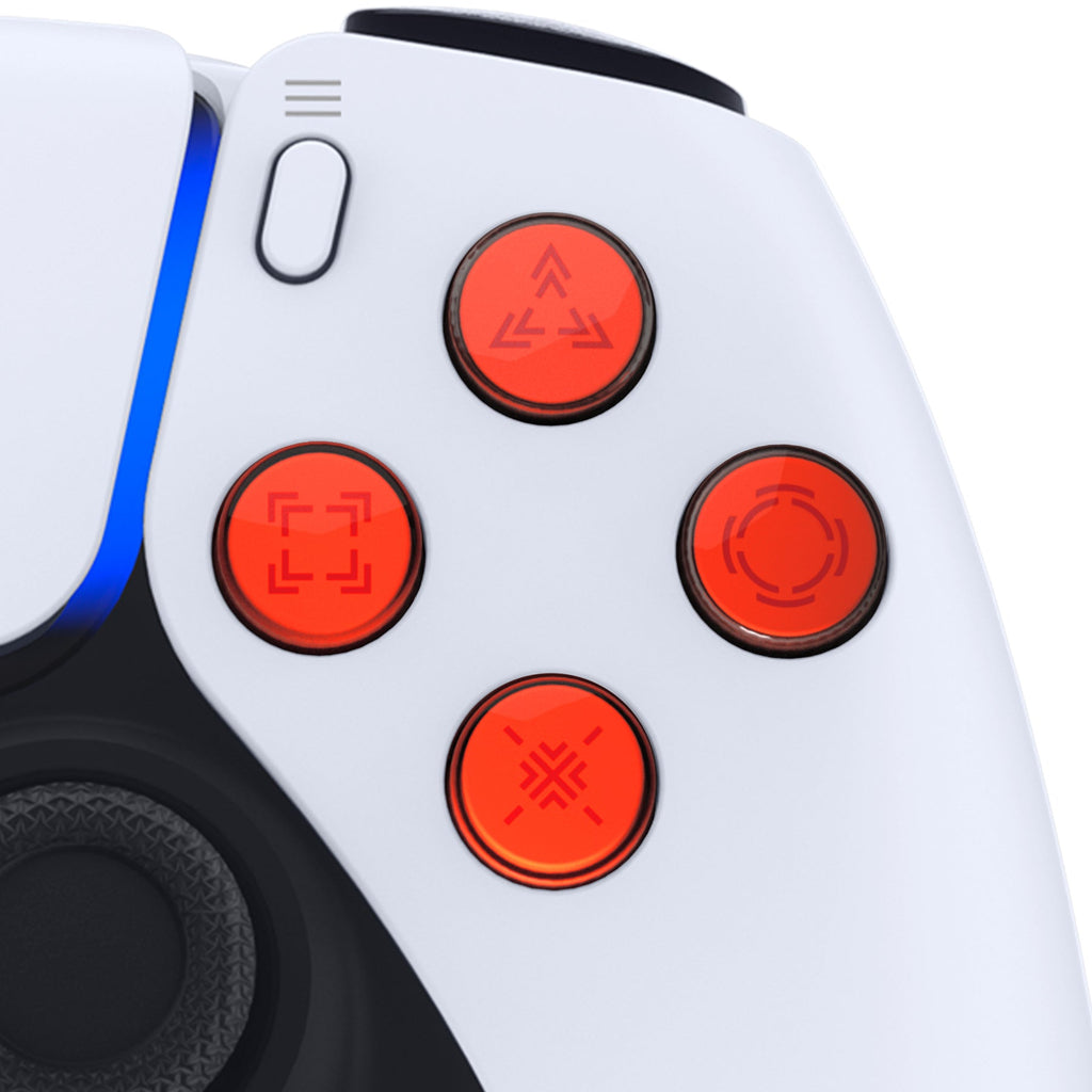 eXtremeRate Replacement Custom Three-Tone Dpad Action Buttons with Redesigned Symbols for PS5 Controller - Orange & Clear & Red eXtremeRate