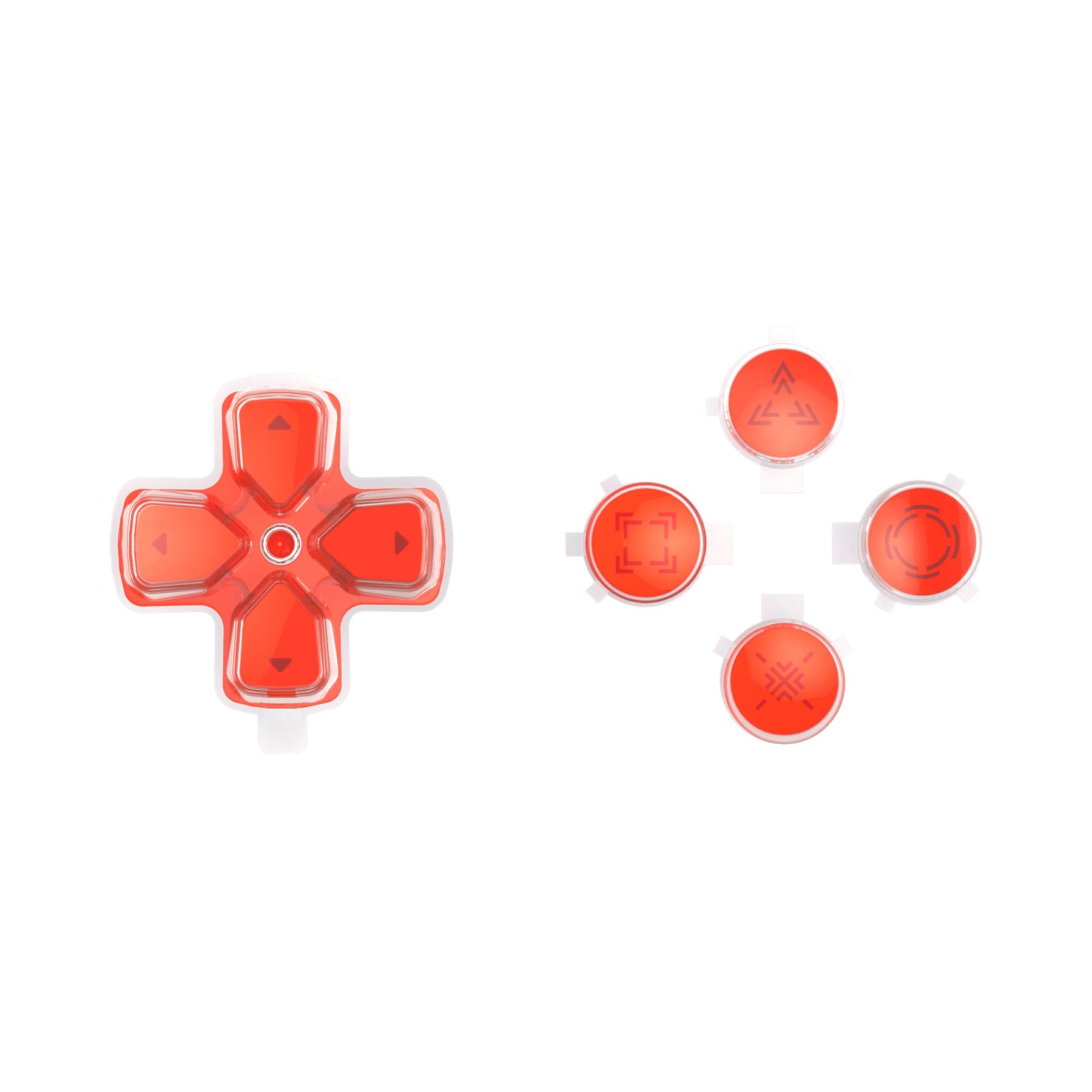 eXtremeRate Replacement Custom Three-Tone Dpad Action Buttons with Redesigned Symbols for PS5 Controller - Orange & Clear & Red eXtremeRate