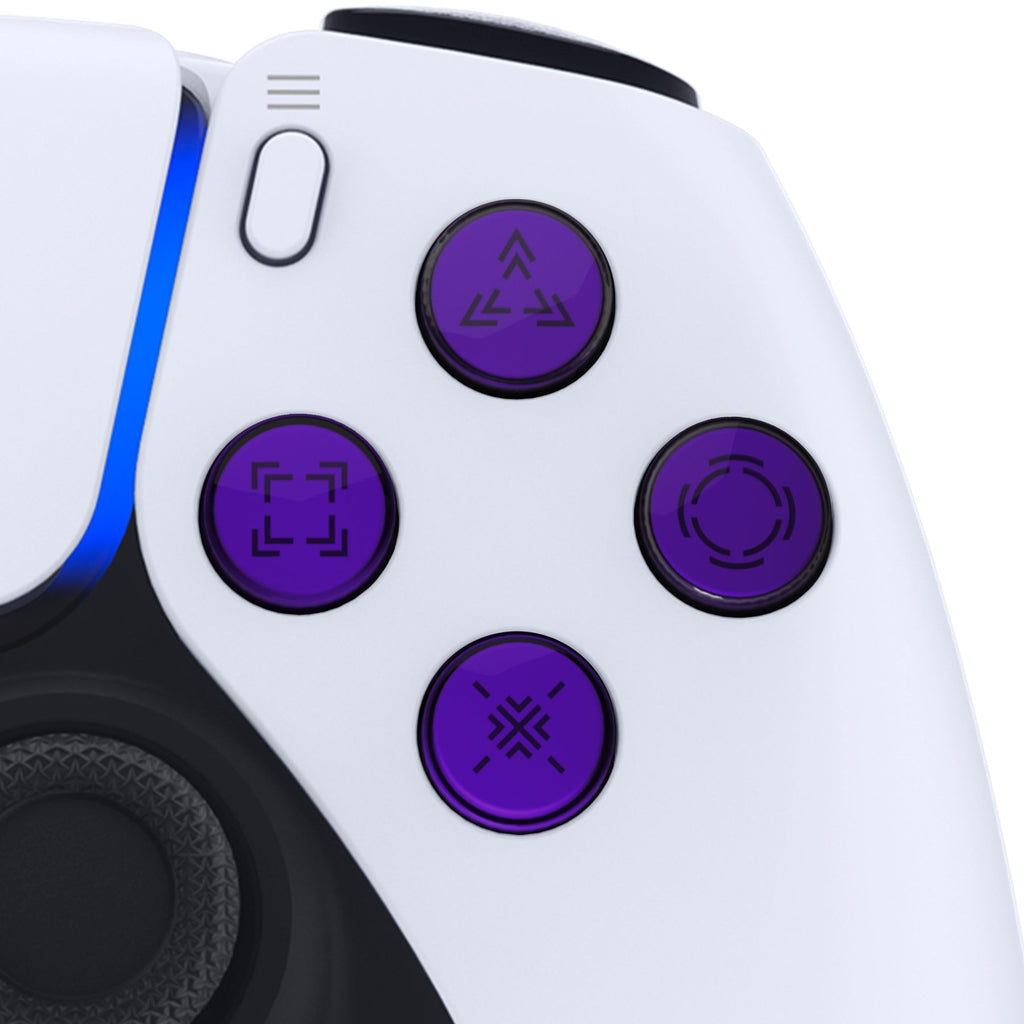 eXtremeRate Replacement Custom Three-Tone Dpad Action Buttons with Redesigned Symbols for PS5 Controller - Purple & Clear & Black eXtremeRate