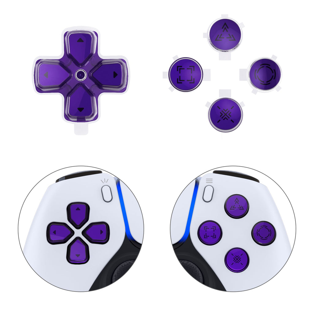 eXtremeRate Replacement Custom Three-Tone Dpad Action Buttons with Redesigned Symbols for PS5 Controller - Purple & Clear & Black eXtremeRate