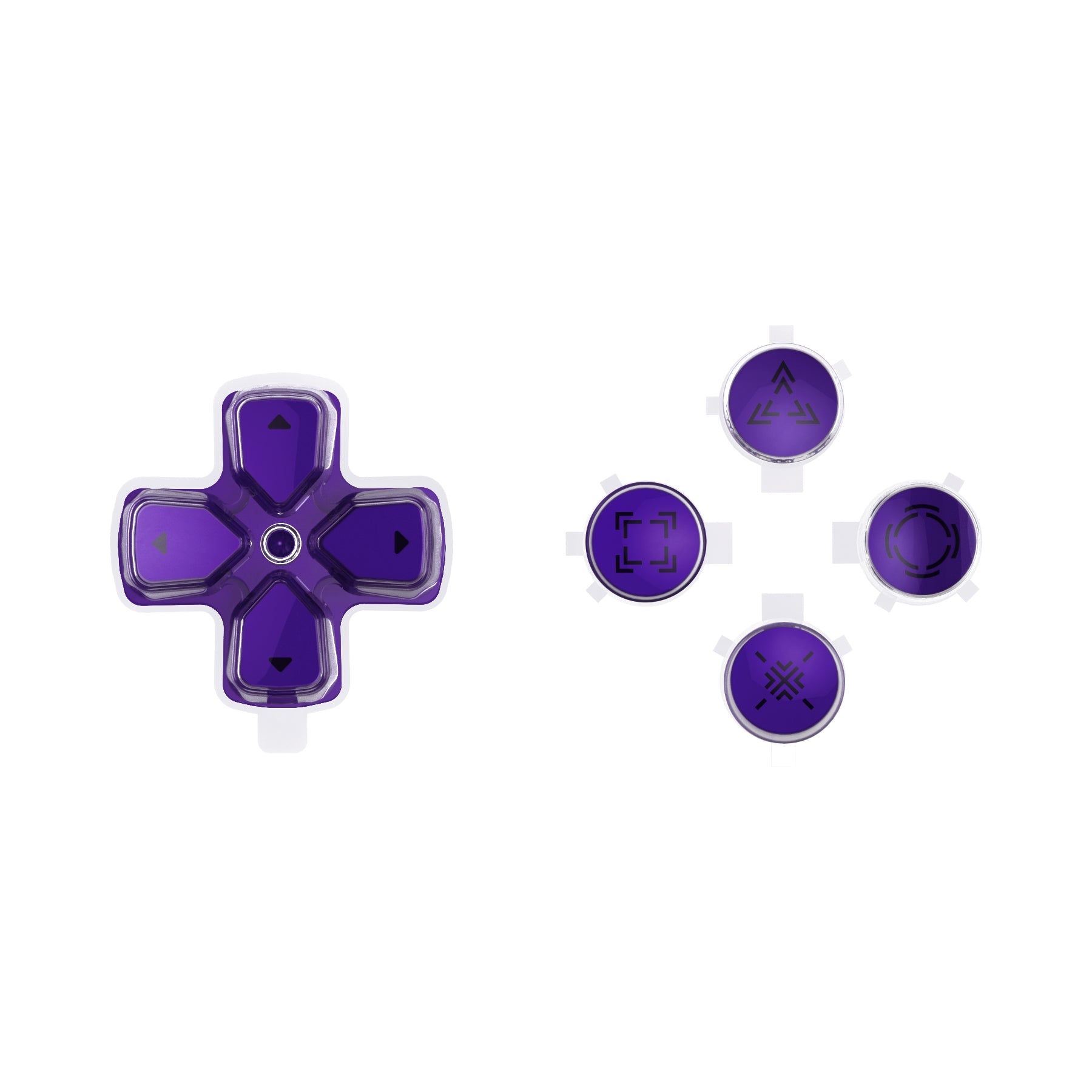 eXtremeRate Replacement Custom Three-Tone Dpad Action Buttons with Redesigned Symbols for PS5 Controller - Purple & Clear & Black eXtremeRate