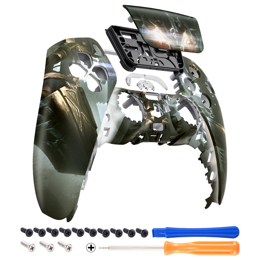 eXtremeRate Replacement Front Housing Shell with Touchpad Compatible with PS5 Controller BDM-010/020/030/040/050 - Armored Mercenary eXtremeRate