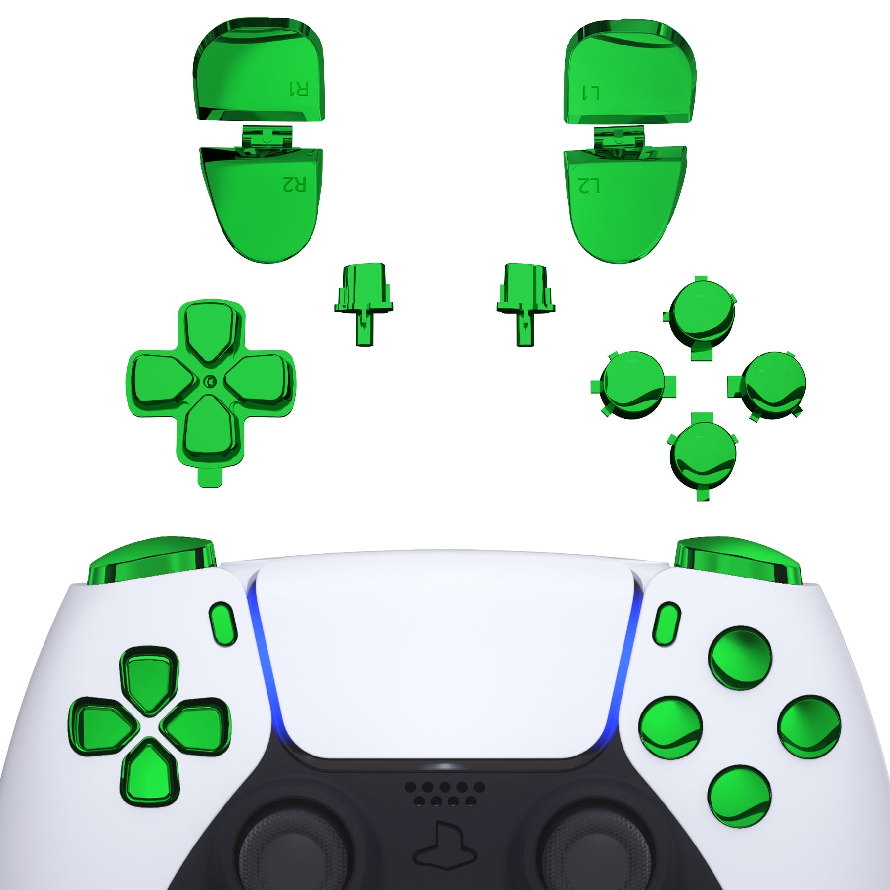 eXtremeRate Replacement Full Set Buttons Compatible with PS5 Controller BDM-030/040/050/060 - Chrome Green eXtremeRate