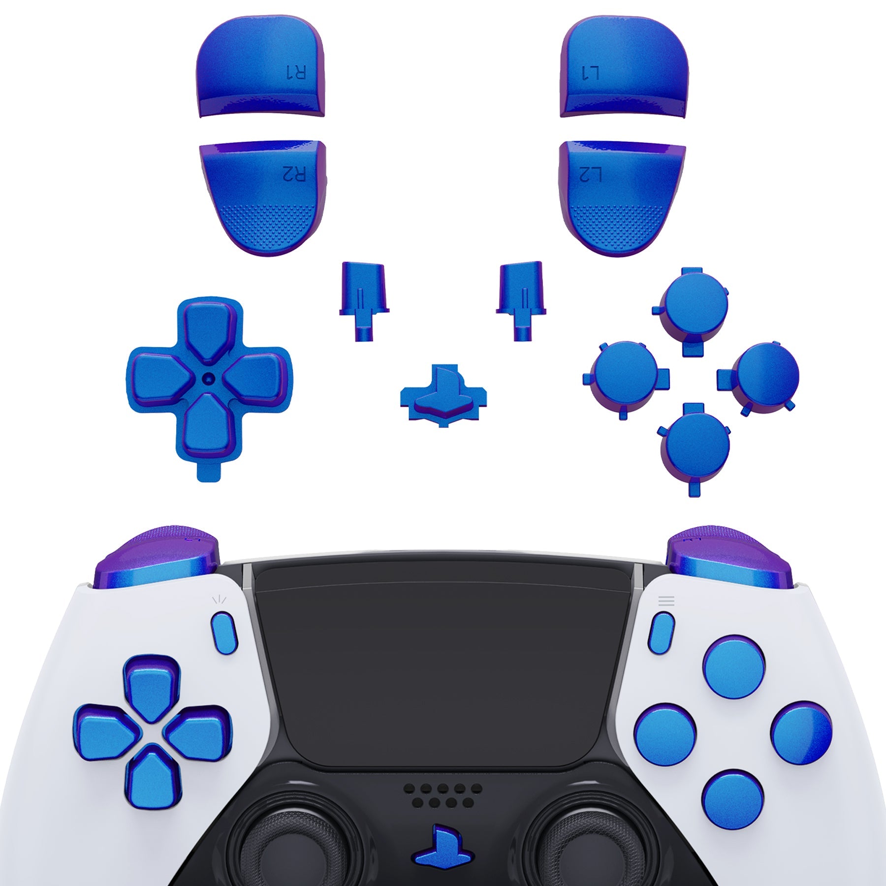 eXtremeRate Replacement Full Set Buttons Compatible with PS5 Edge Controller - Chameleon Purple Blue eXtremeRate