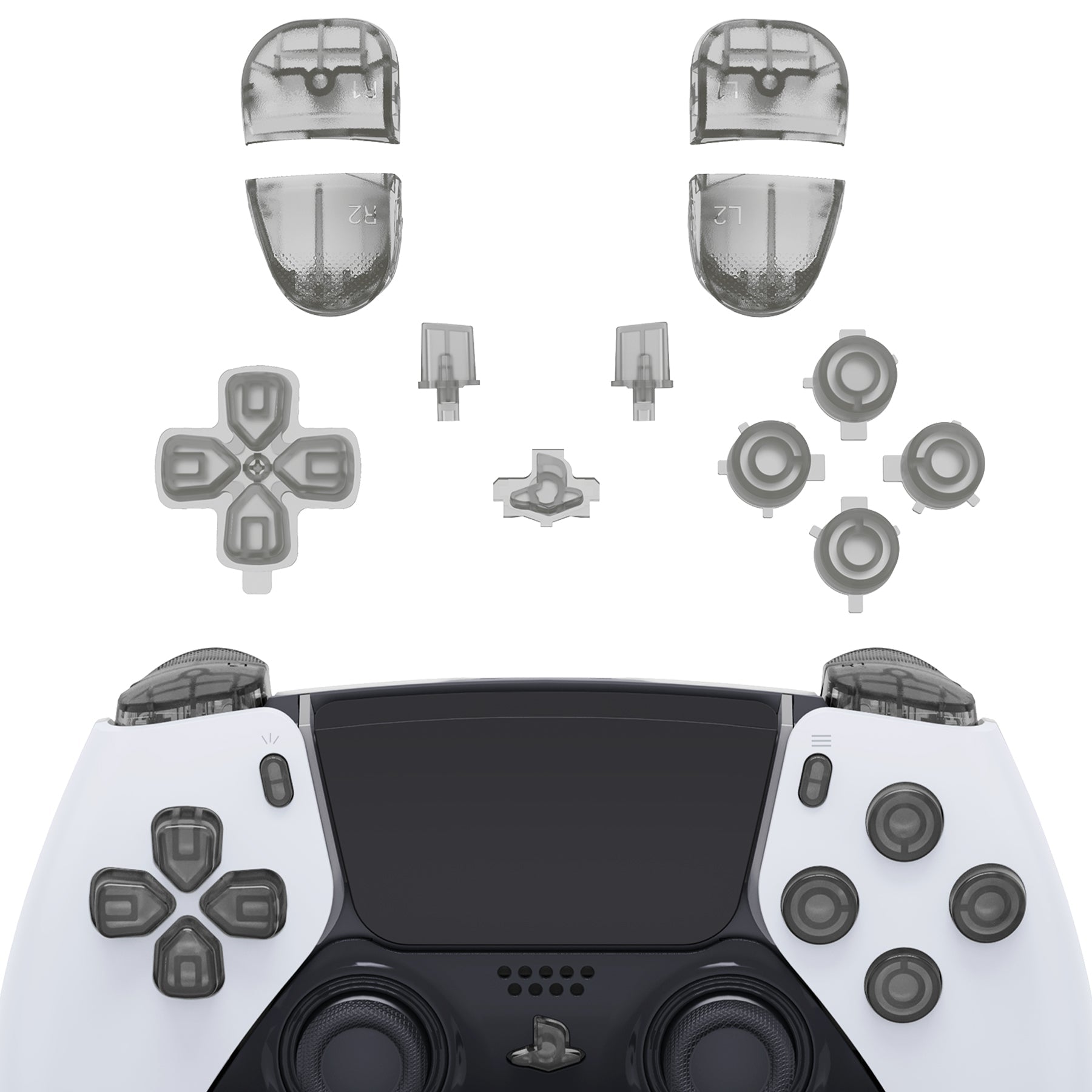 eXtremeRate Replacement Full Set Buttons Compatible with PS5 Edge Controller - Clear Black eXtremeRate