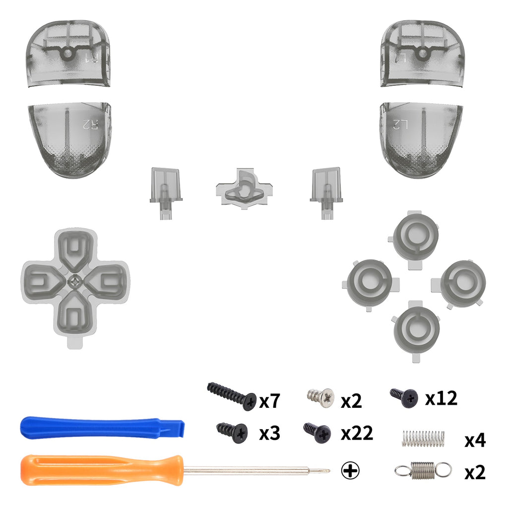 eXtremeRate Replacement Full Set Buttons Compatible with PS5 Edge Controller - Clear Black eXtremeRate