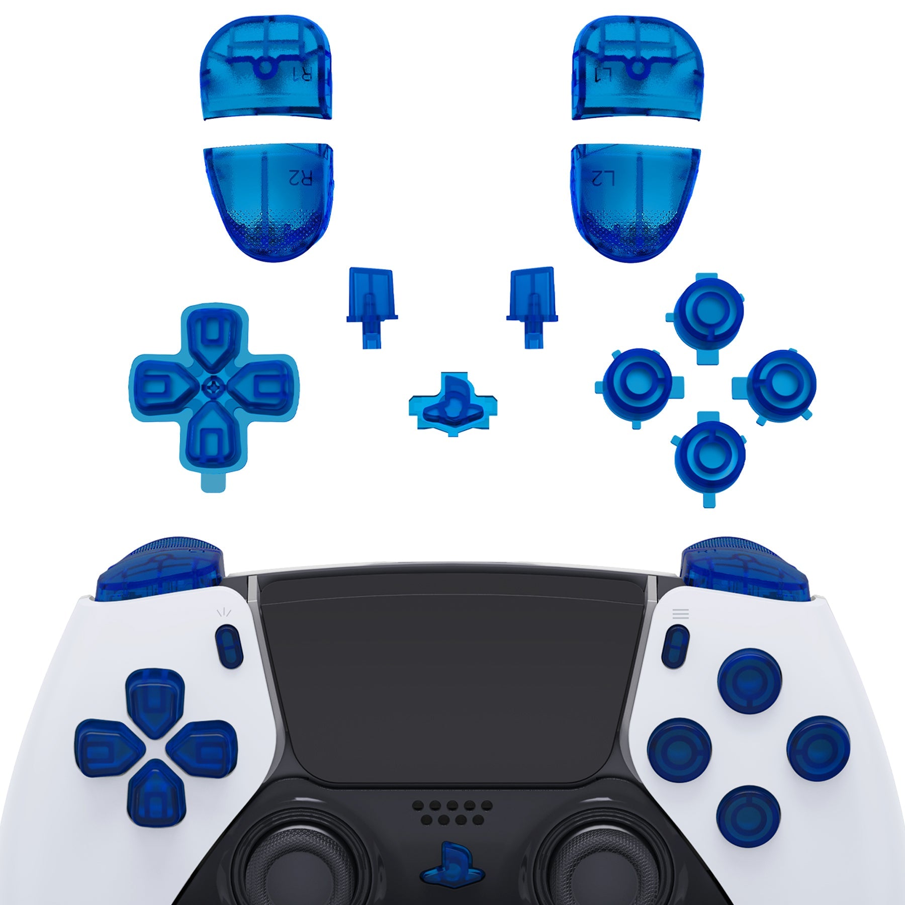 eXtremeRate Replacement Full Set Buttons Compatible with PS5 Edge Controller - Clear Blue eXtremeRate