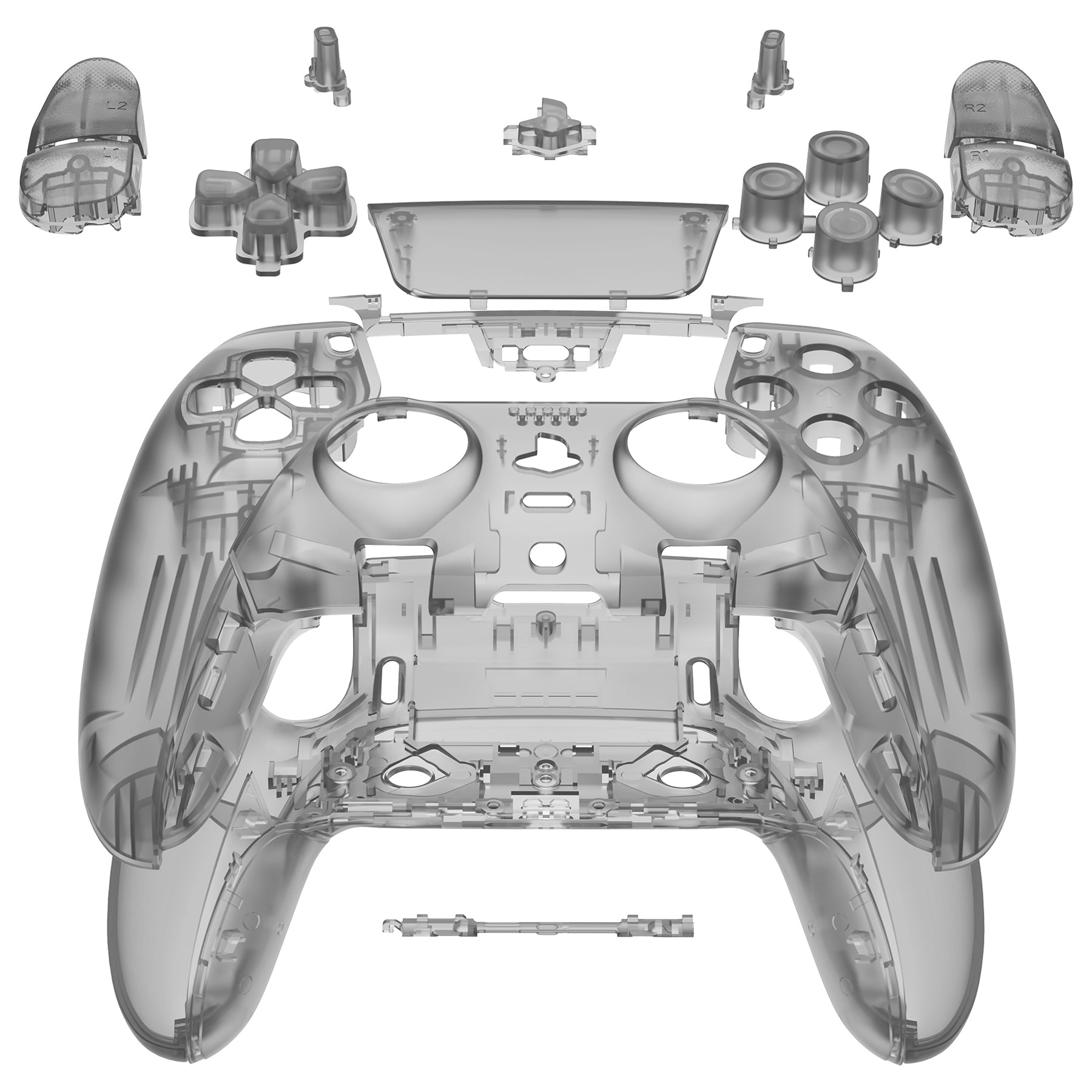 eXtremeRate Replacement Full Set Shells with Buttons Compatible with PS5 Edge Controller - Clear Black eXtremeRate
