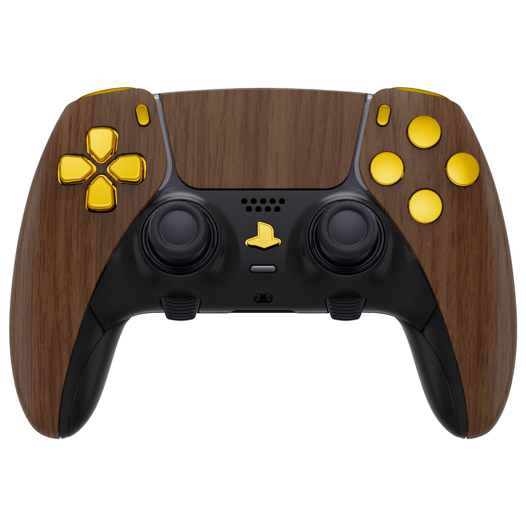 eXtremeRate Replacement Full Set Shells with Buttons Compatible with PS5 Edge Controller - Wood Grain & Black eXtremeRate
